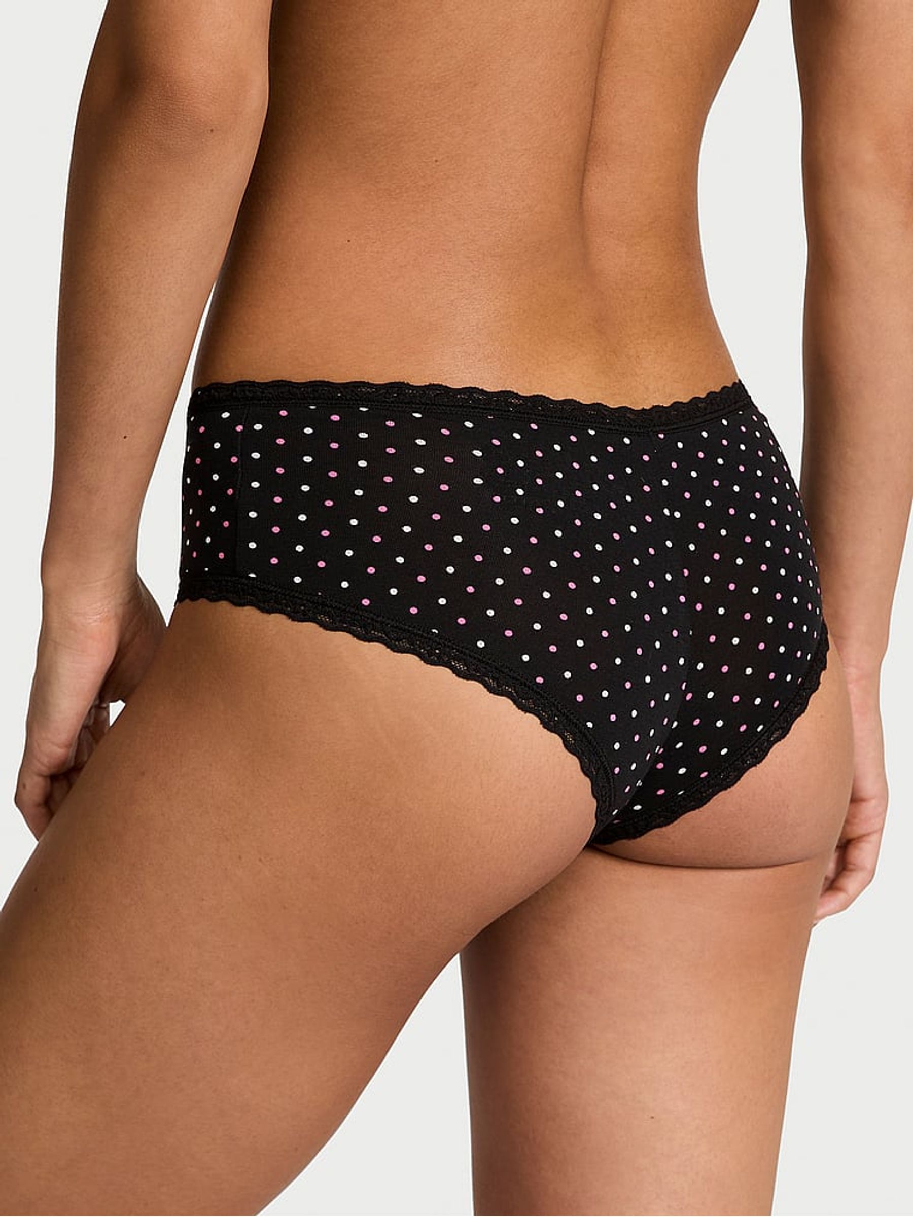 Black Multicolour Dot Cheeky Cotton Lace Waist Knickers - Image 2 of 2
