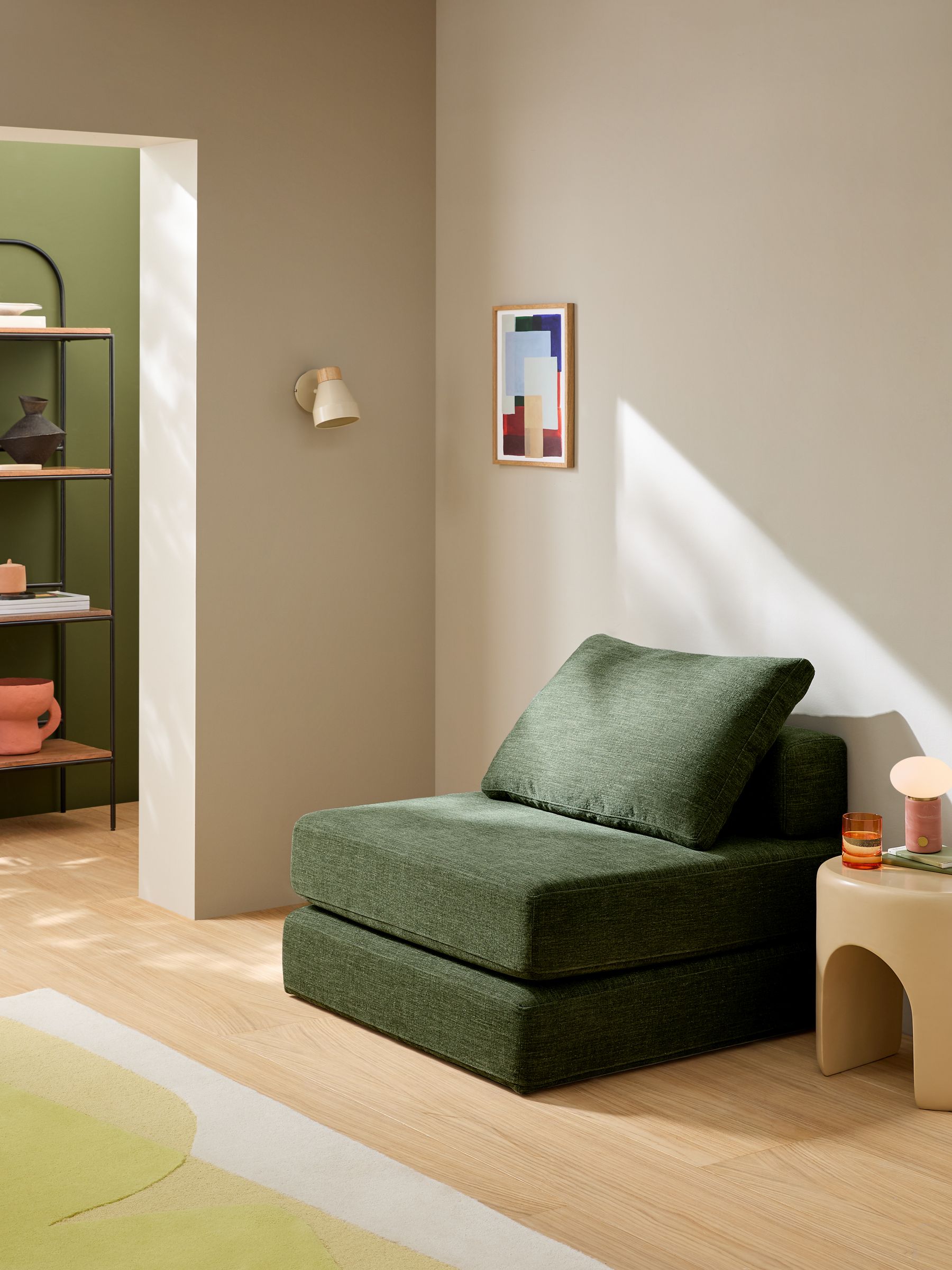 Piero Foldable Sofabed in Green Soft Textured Weave - Image 1 of 7