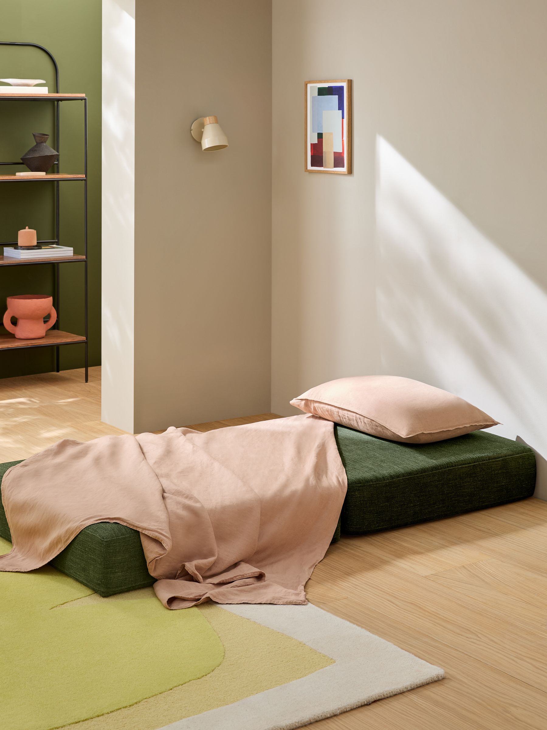 Piero Foldable Sofabed in Green Soft Textured Weave - Image 2 of 7 Piero Foldable Sofabed in Green Soft Textured Weave - Image 2 of 7