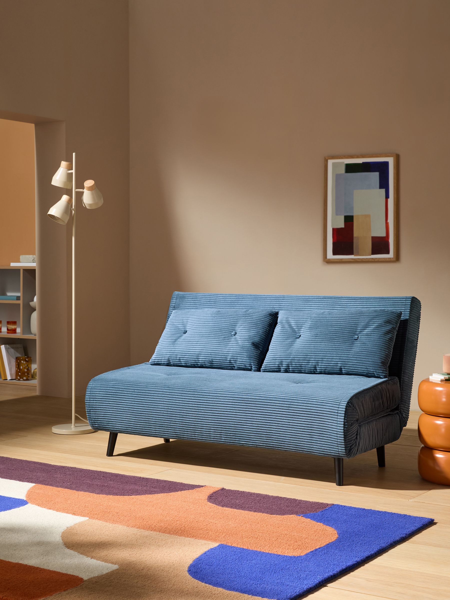 Large Haru 2 Seater Sofa Bed in Steel Blue Corduroy | Made