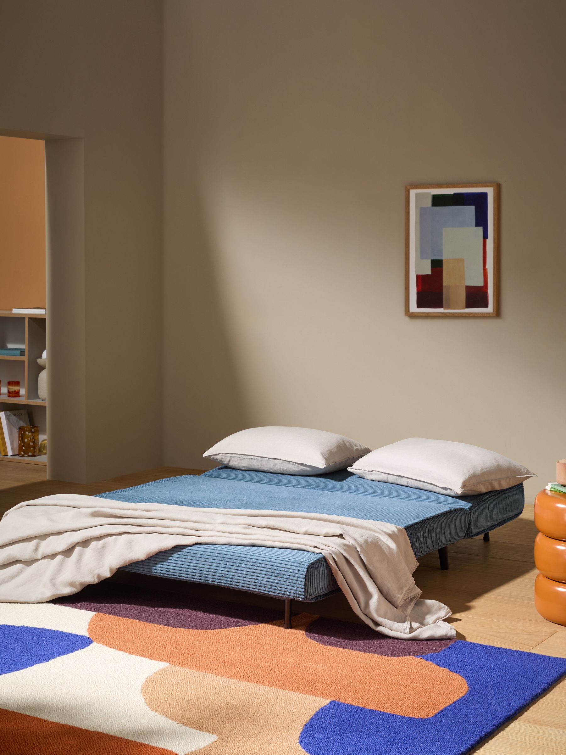 Large Haru 2 Seater Sofa Bed in Steel Blue Corduroy - Image 2 of 6