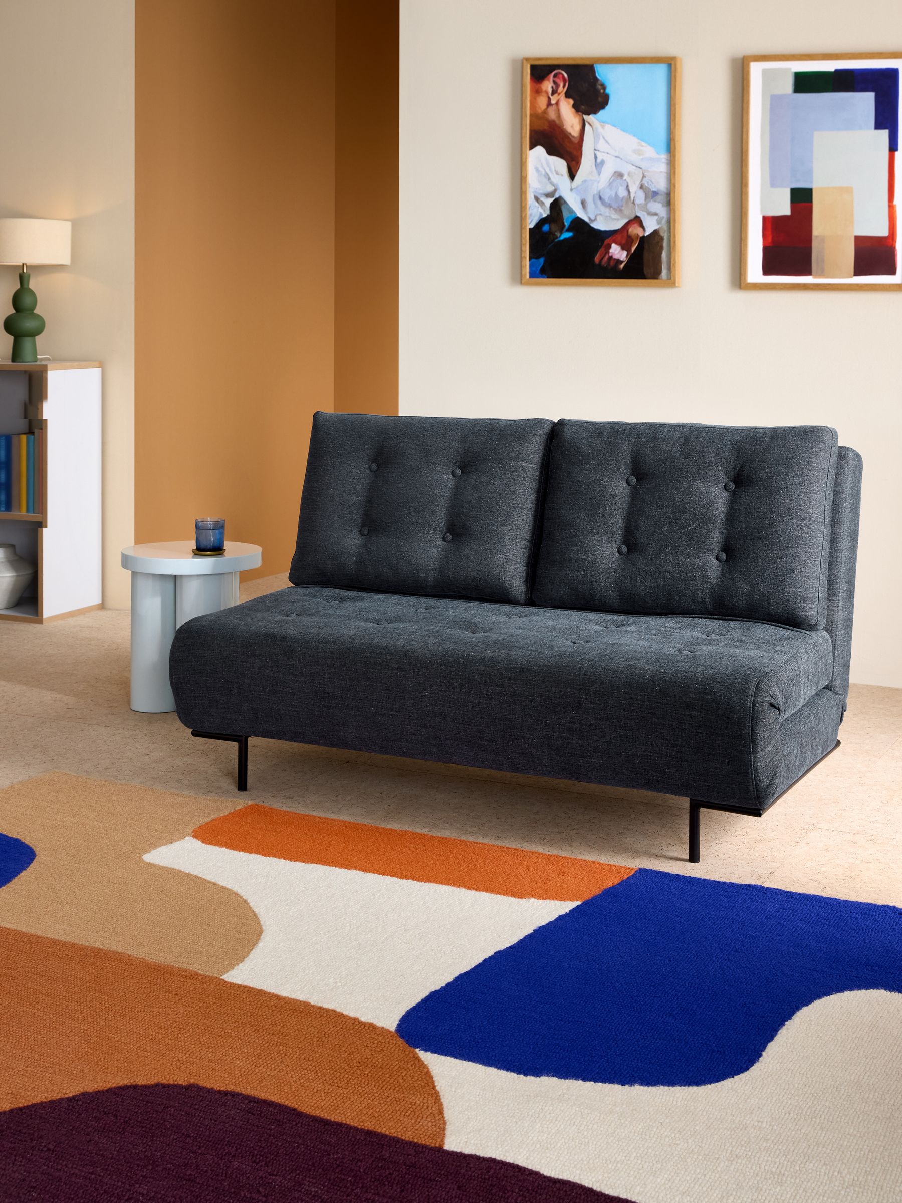 Large Lina 2 Seater Sofa Bed in Pacific Blue Soft Textured Weave - Image 1 of 7