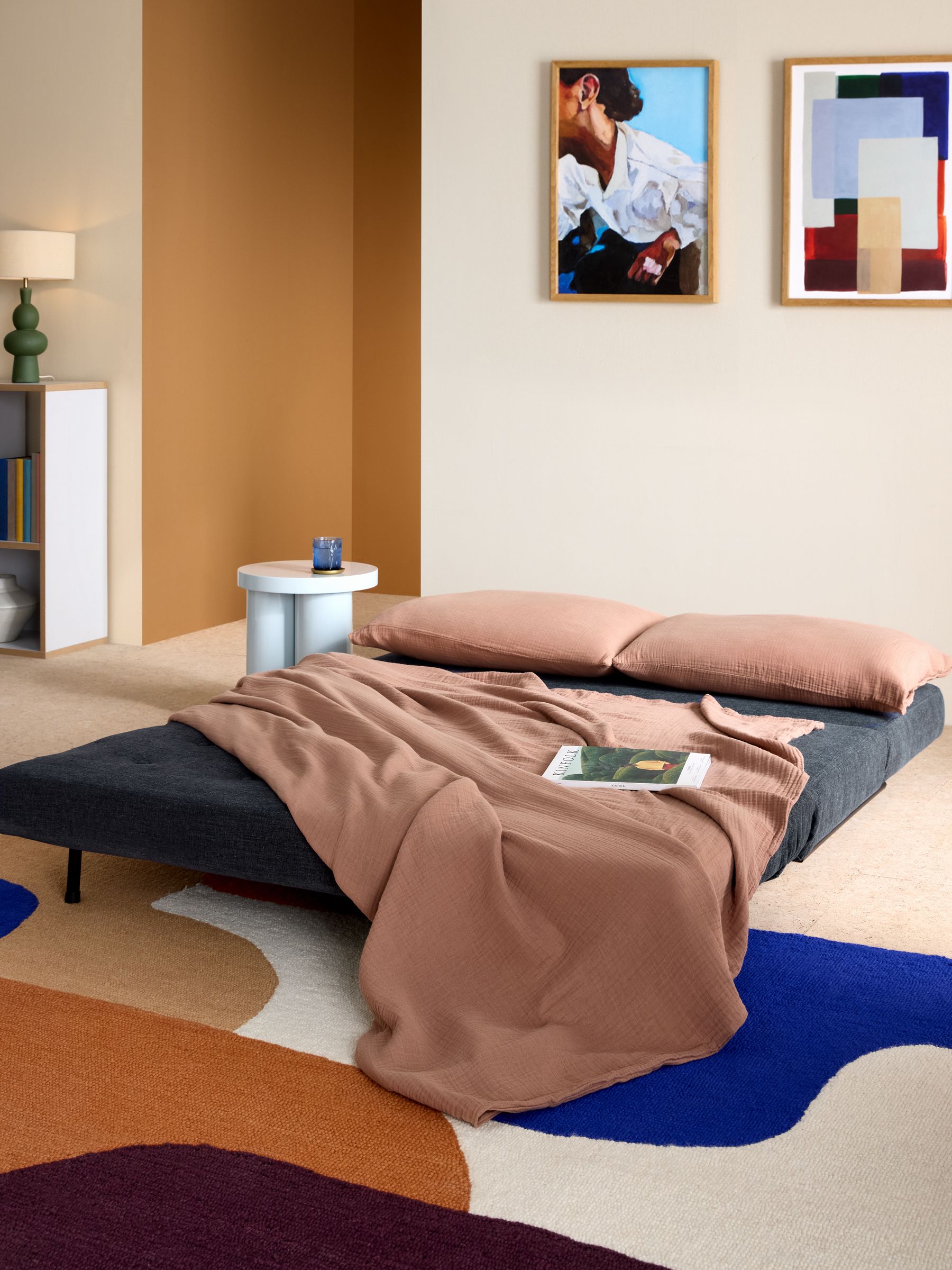 Large Lina 2 Seater Sofa Bed in Pacific Blue Soft Textured Weave - Image 2 of 7