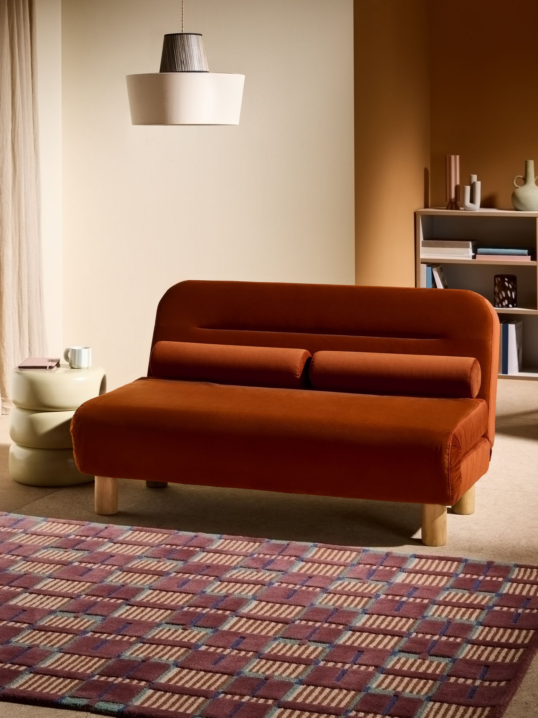 Large Maxton 2 Seater Sofa Bed in Cinnamon Orange Velvet - Image 1 of 7