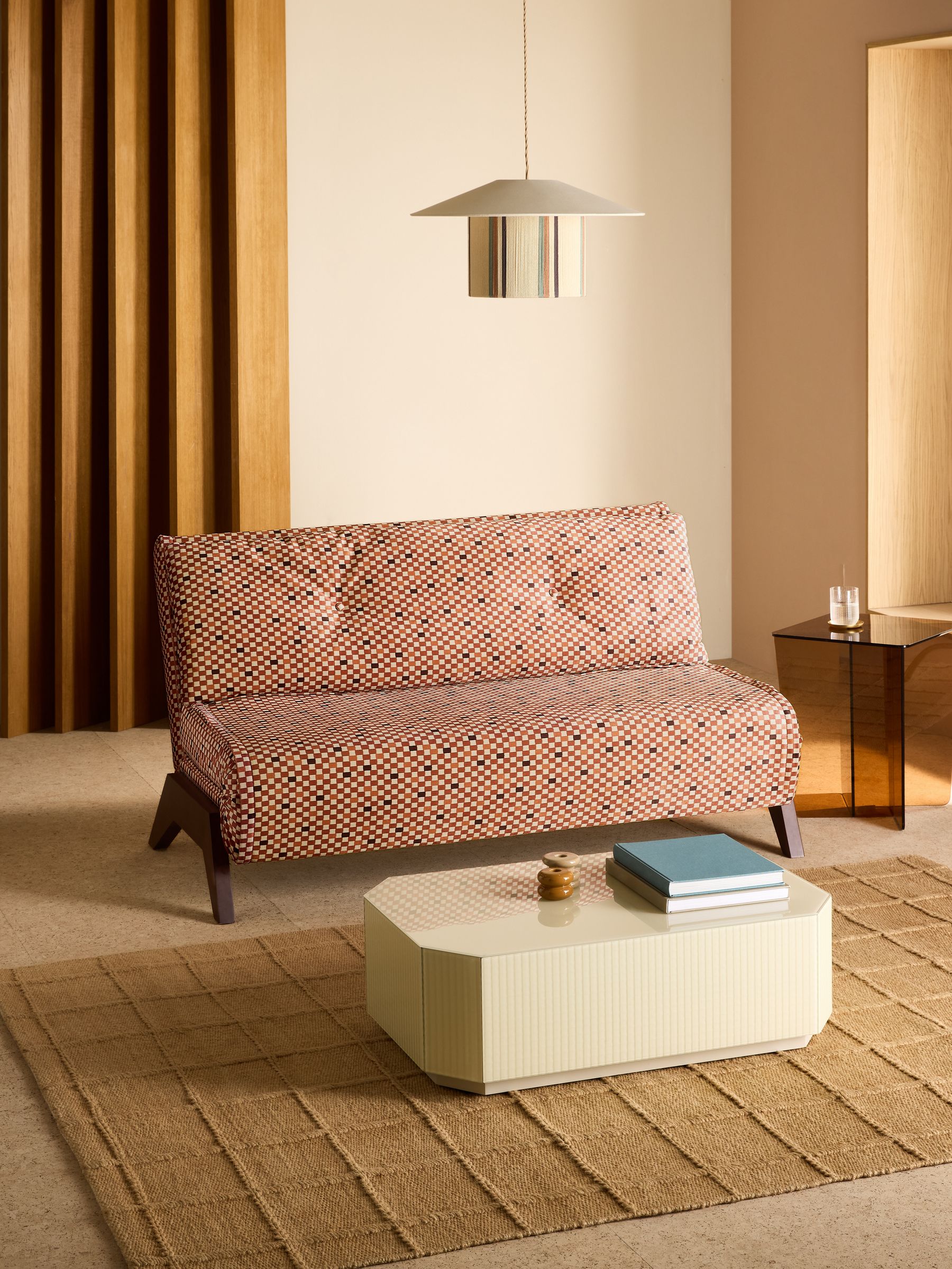 Large Kimpton 2 Seater Sofa Bed in Rust Red Checked Velvet - Image 1 of 7 Large Kimpton 2 Seater Sofa Bed in Rust Red Checked Velvet - Image 1 of 7