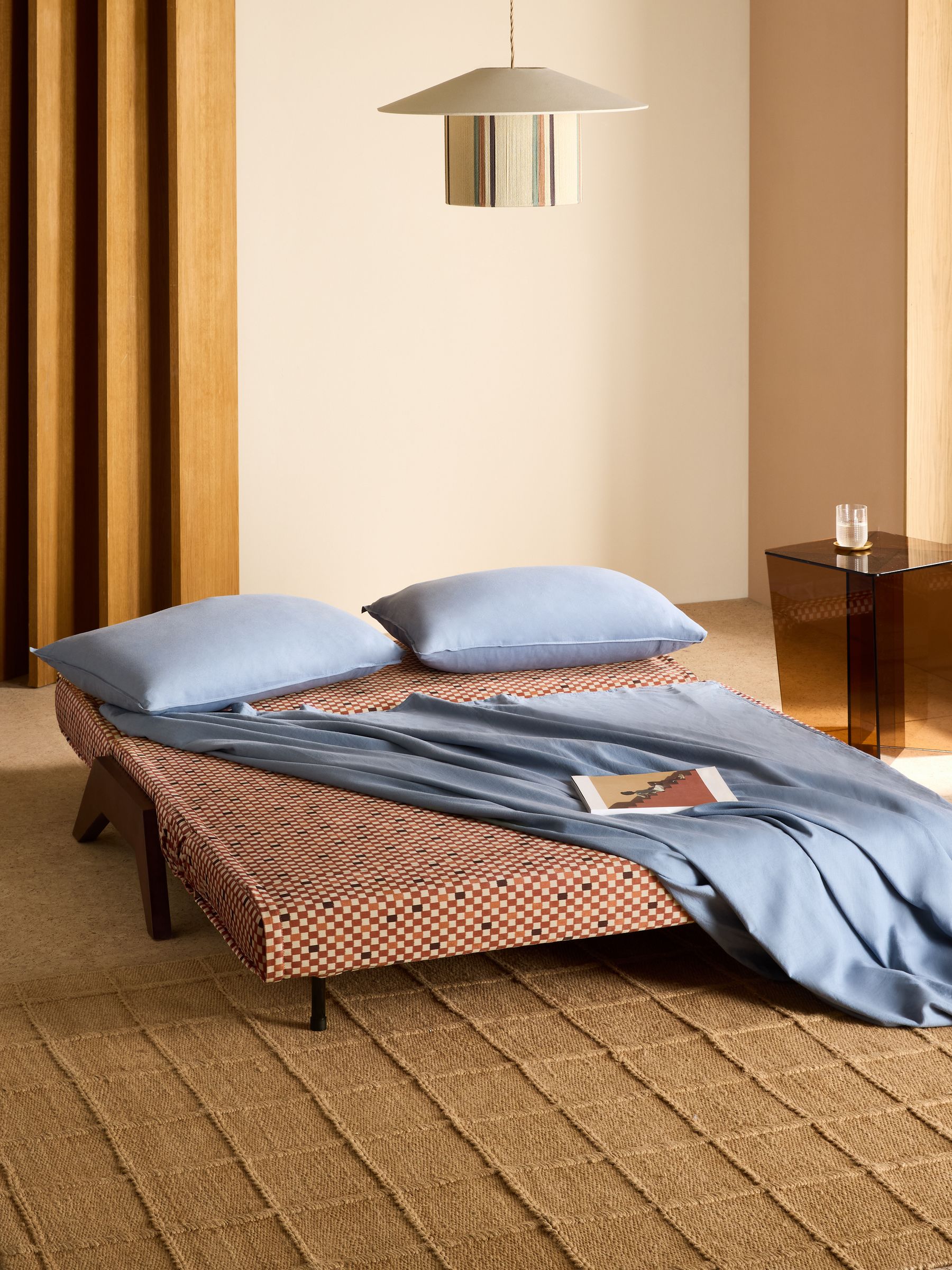 Large Kimpton 2 Seater Sofa Bed in Rust Red Checked Velvet - Image 2 of 7