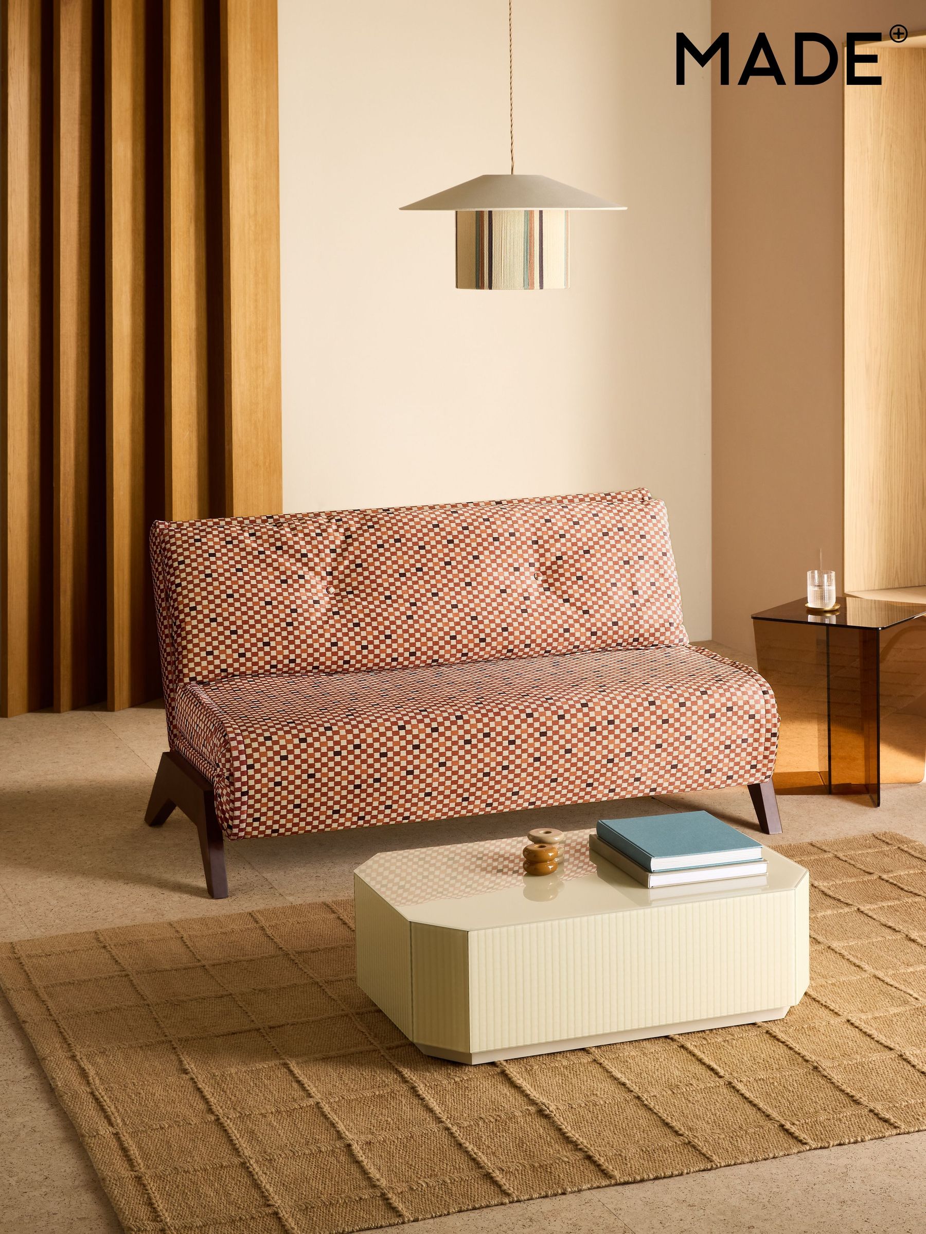 Large Kimpton 2 Seater Sofa Bed in Rust Red Checked Velvet - Image 9 of 10