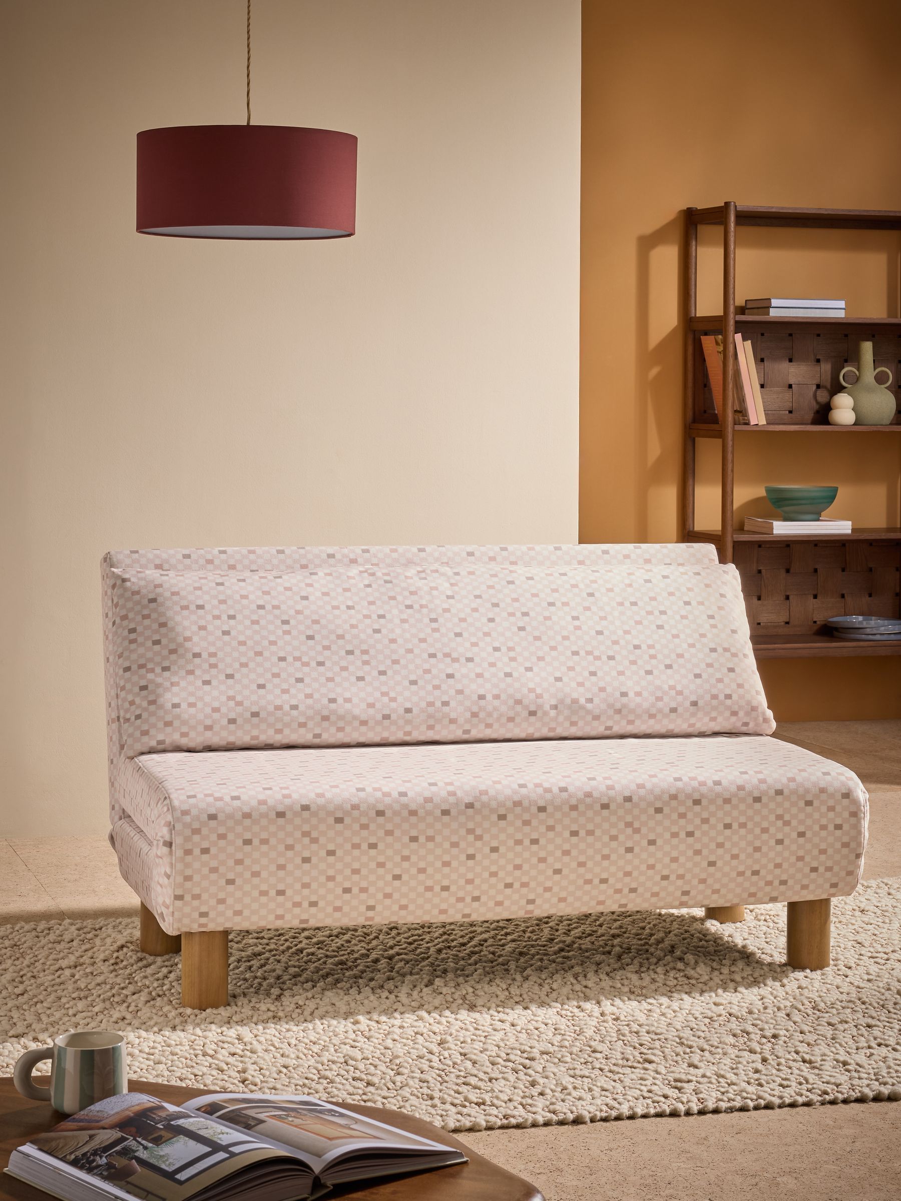 Large Elara 2 Seater Sofa Bed in Blush Pink Checked Velvet - Image 1 of 6