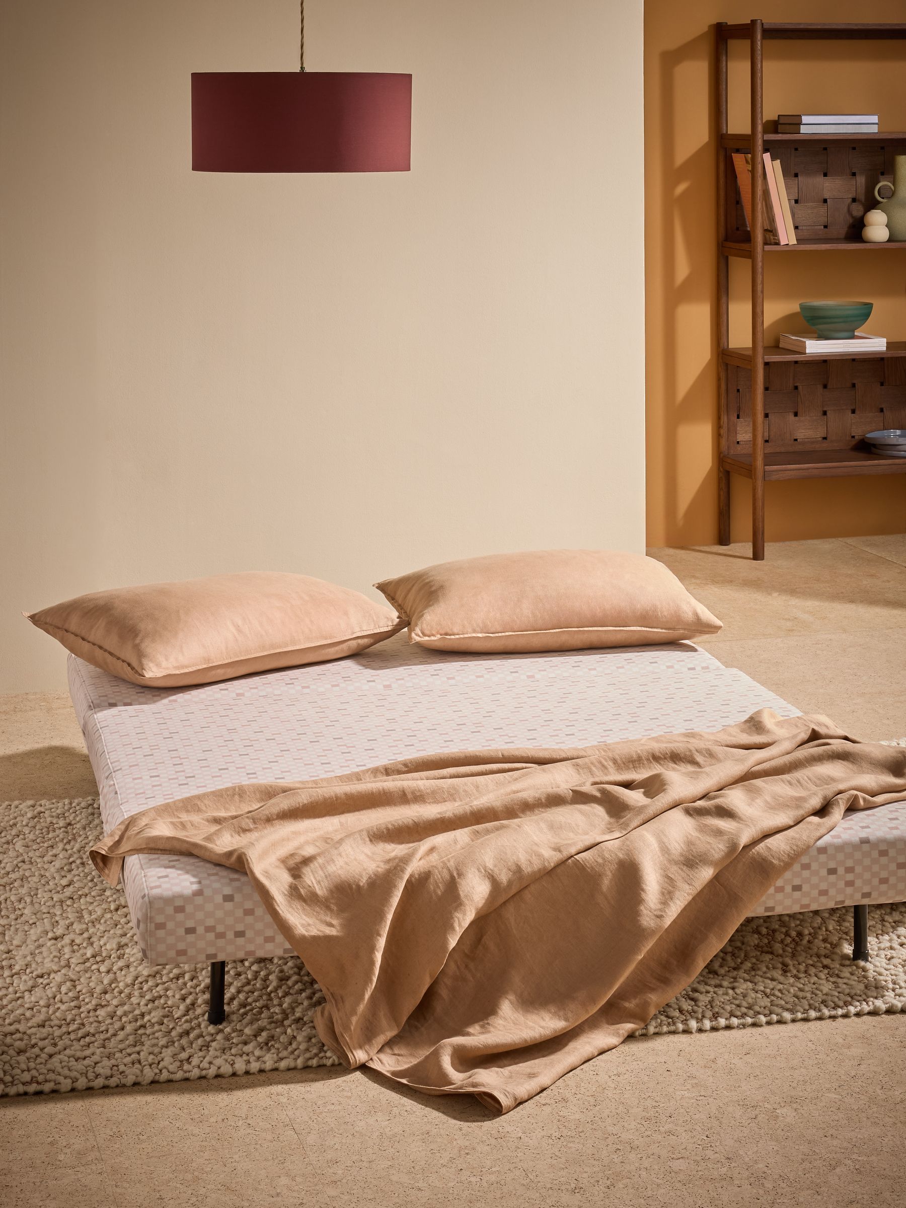 Large Elara 2 Seater Sofa Bed in Blush Pink Checked Velvet - Image 2 of 6