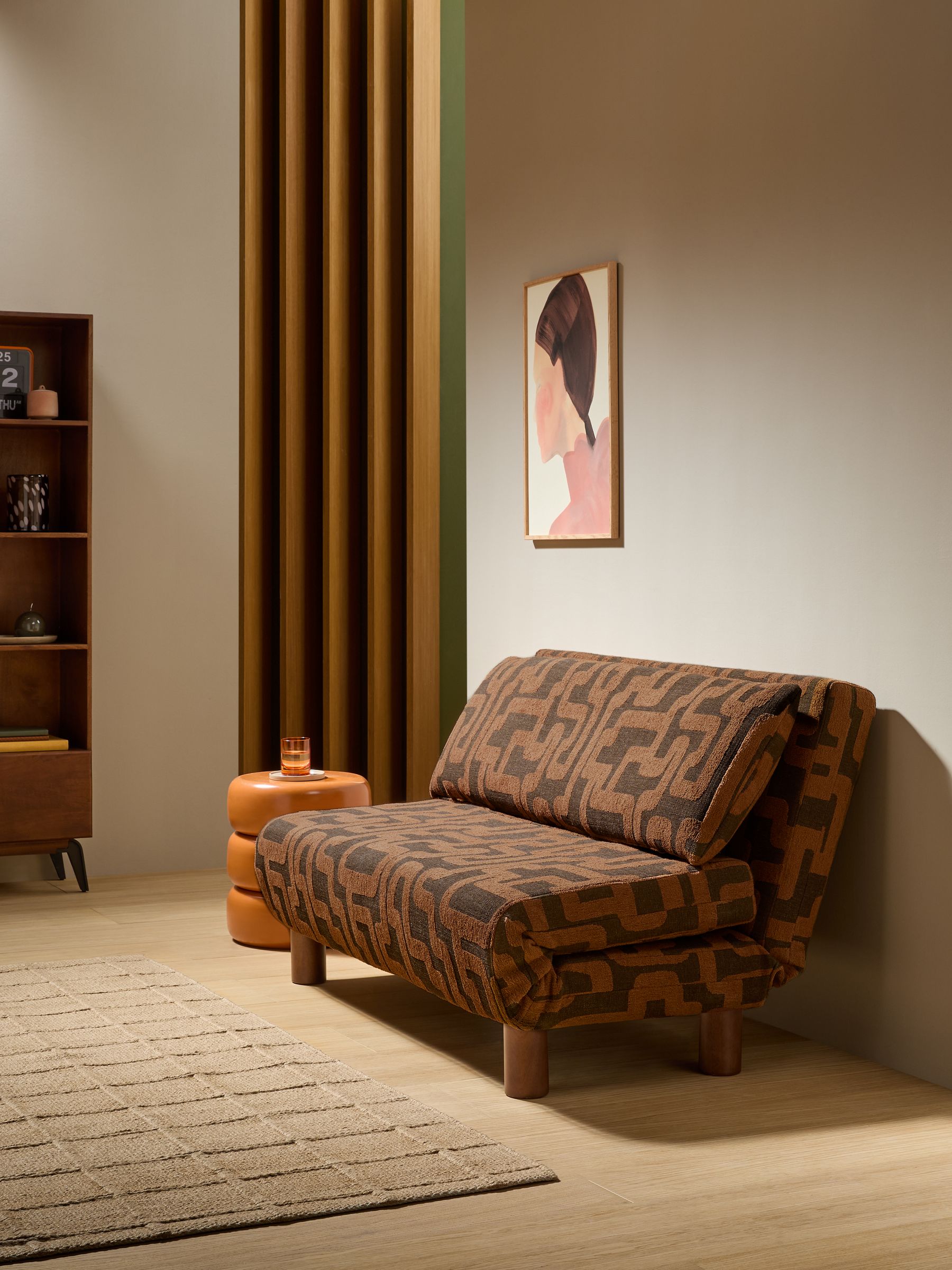 Large Elara 2 Seater Sofa Bed in Chocolate Brown Clyde Abstract - Image 1 of 6