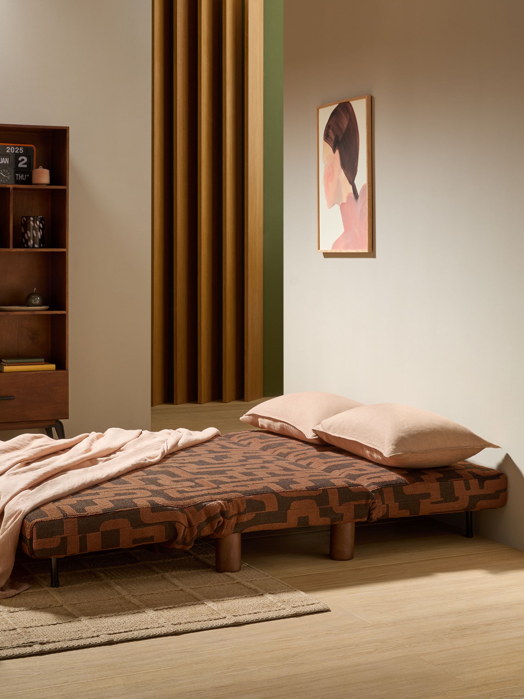 Large Elara 2 Seater Sofa Bed in Chocolate Brown Clyde Abstract - Image 2 of 6