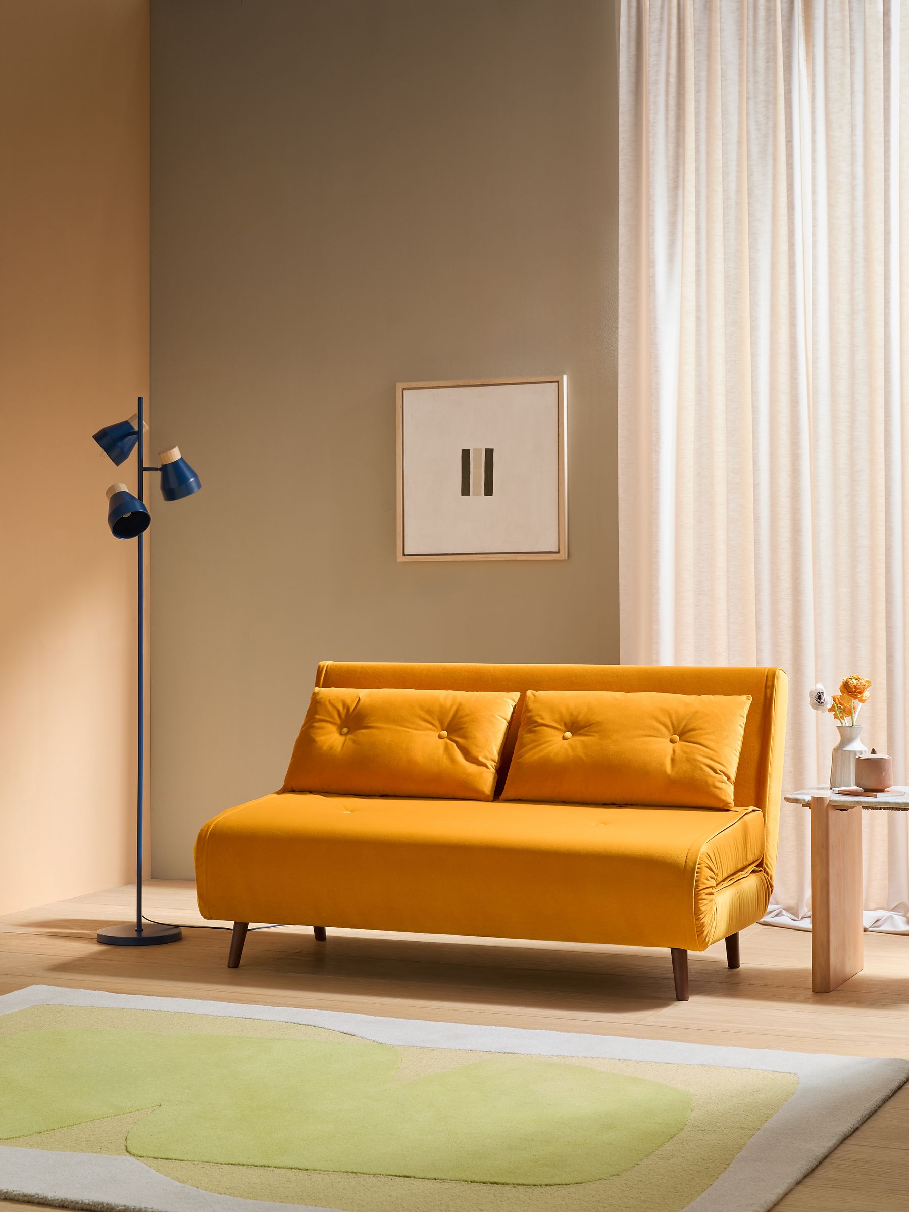 Large Haru 2 Seater Sofa Bed in Honey Yellow Velvet - Image 1 of 7