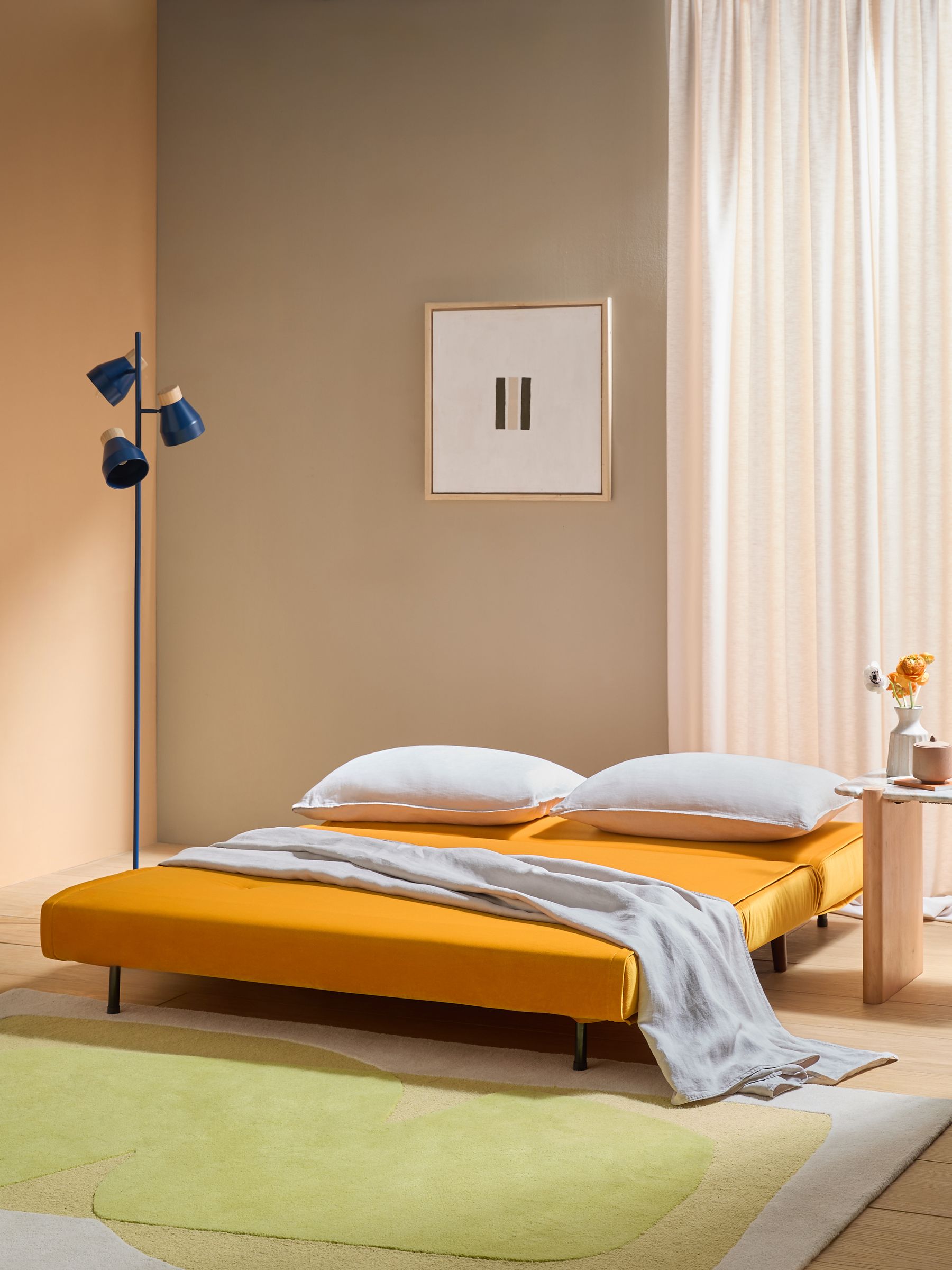 Large Haru 2 Seater Sofa Bed in Honey Yellow Velvet - Image 2 of 7 Large Haru 2 Seater Sofa Bed in Honey Yellow Velvet - Image 2 of 7