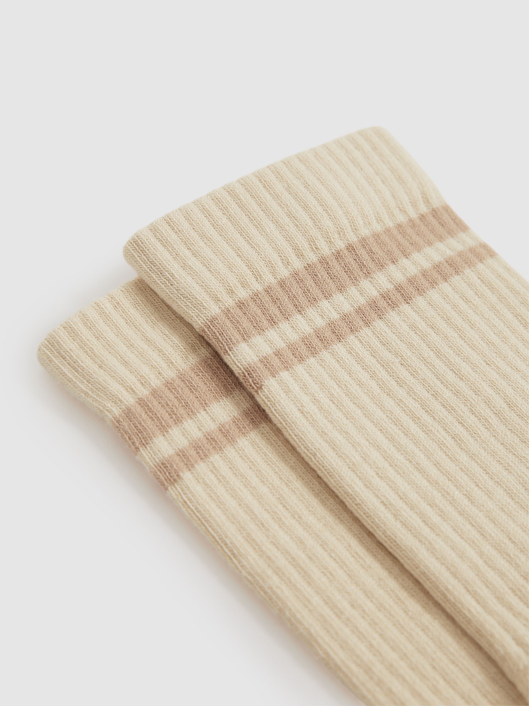 Cotton-Blend Striped Crew Socks in Cream - Image 2 of 3