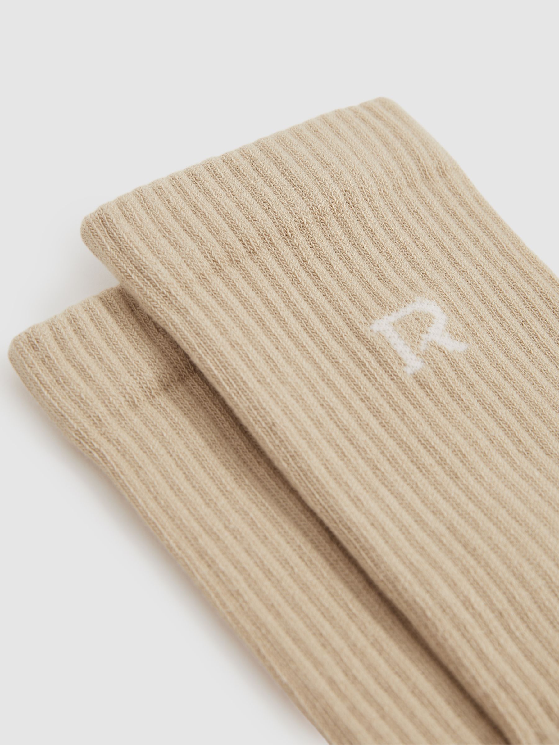 Cotton-Blend Logo-Embroidered Crew Socks in Stone - Image 2 of 3