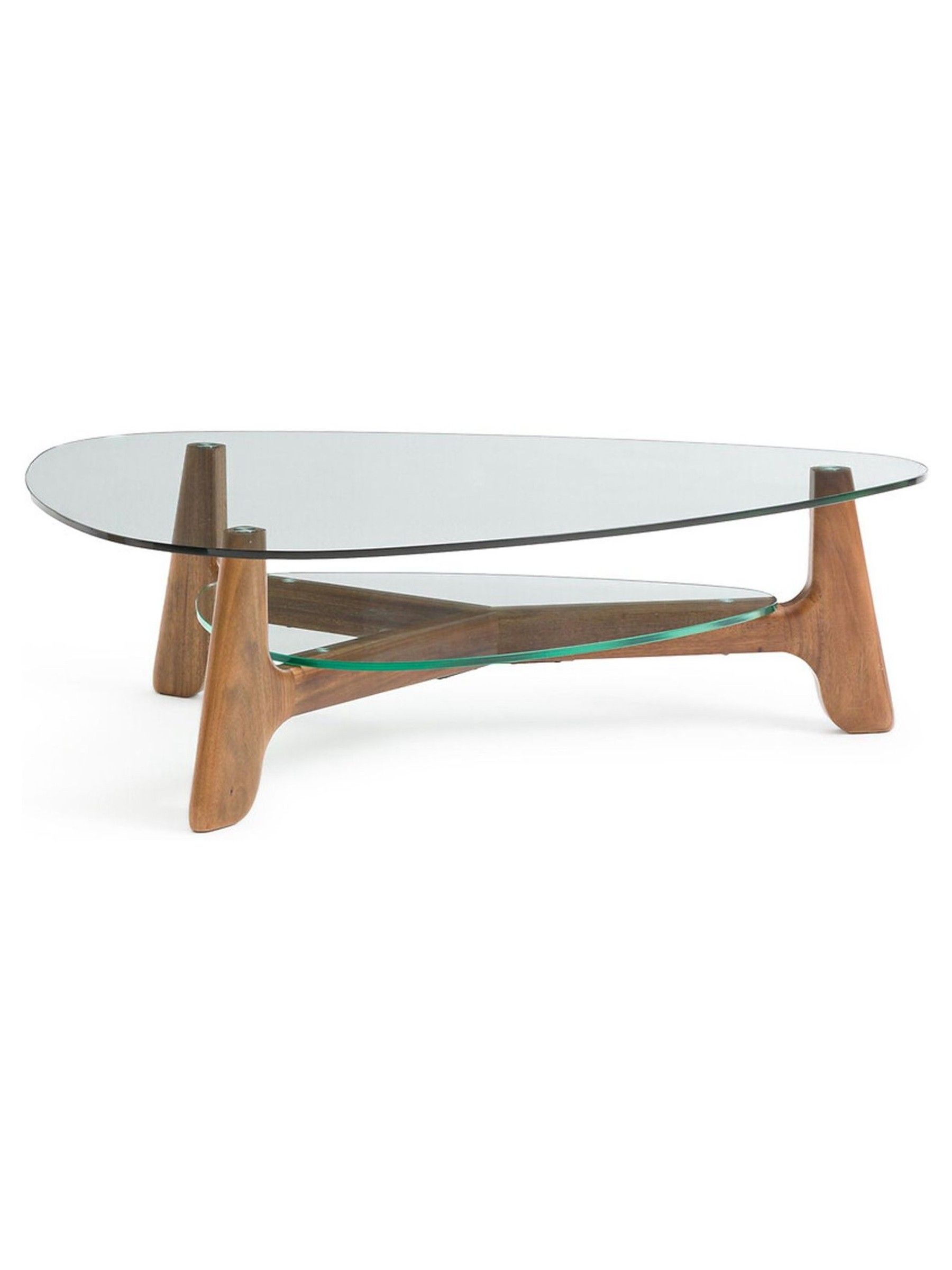 La Redoute Intérieurs Aiole Glass and Walnut Double-Top Coffee Table - Image 1 of 4