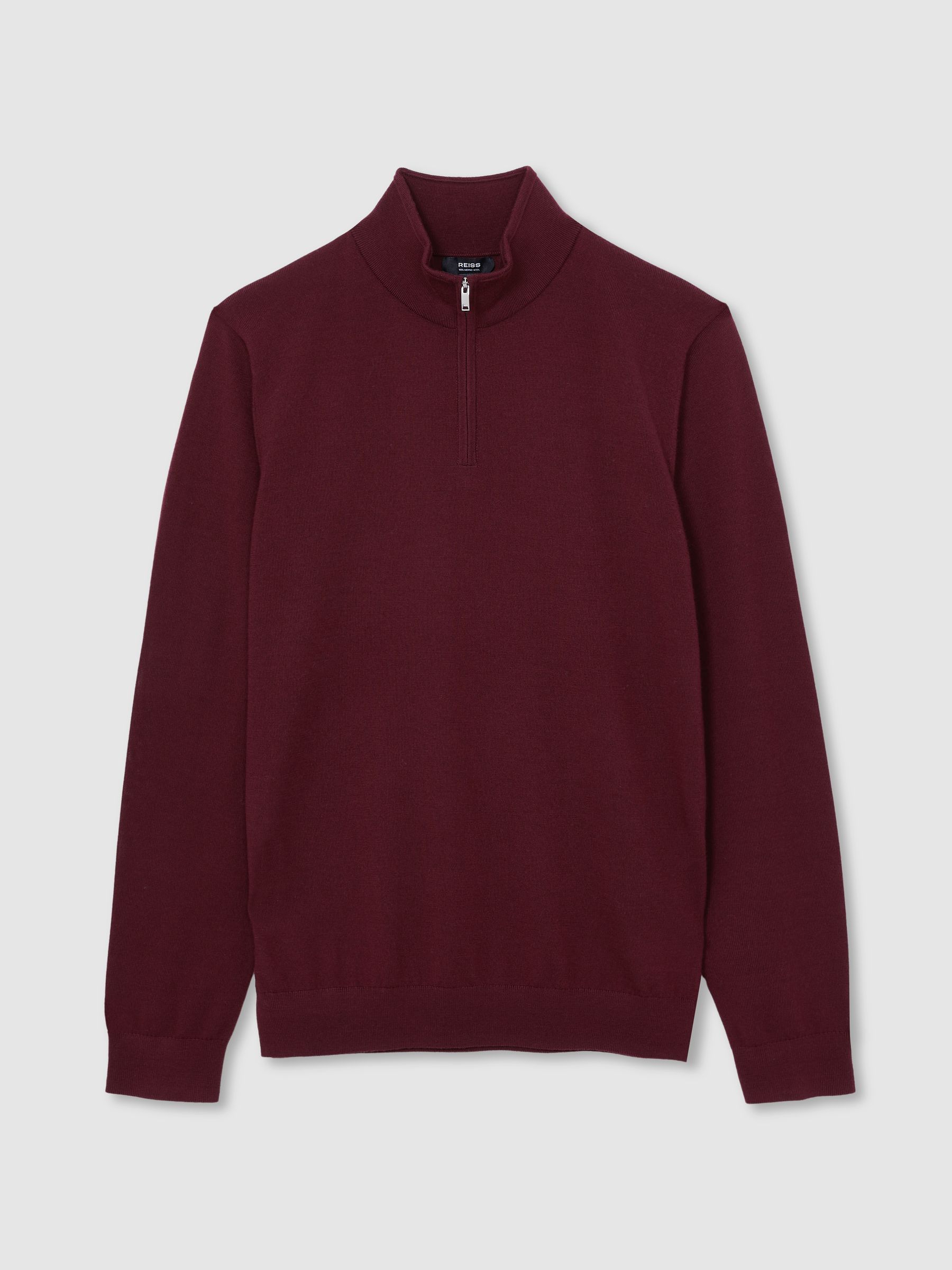 Merino Wool Half-Zip Funnel Neck Jumper in Claret Red - Image 2 of 6
