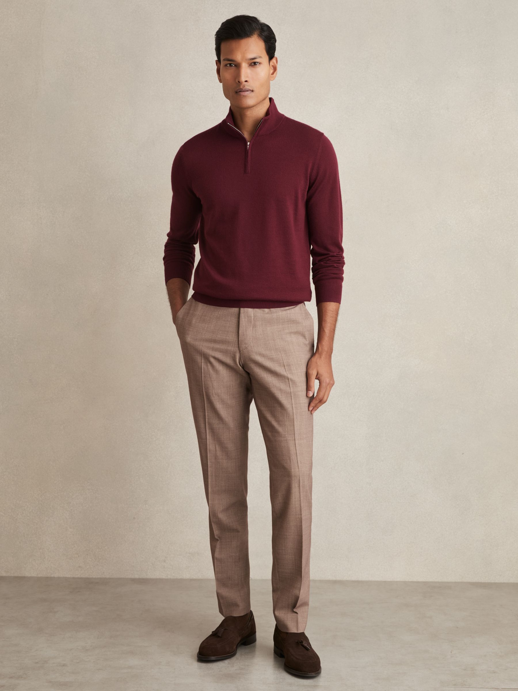 Merino Wool Half-Zip Funnel Neck Jumper in Claret Red - Image 3 of 6