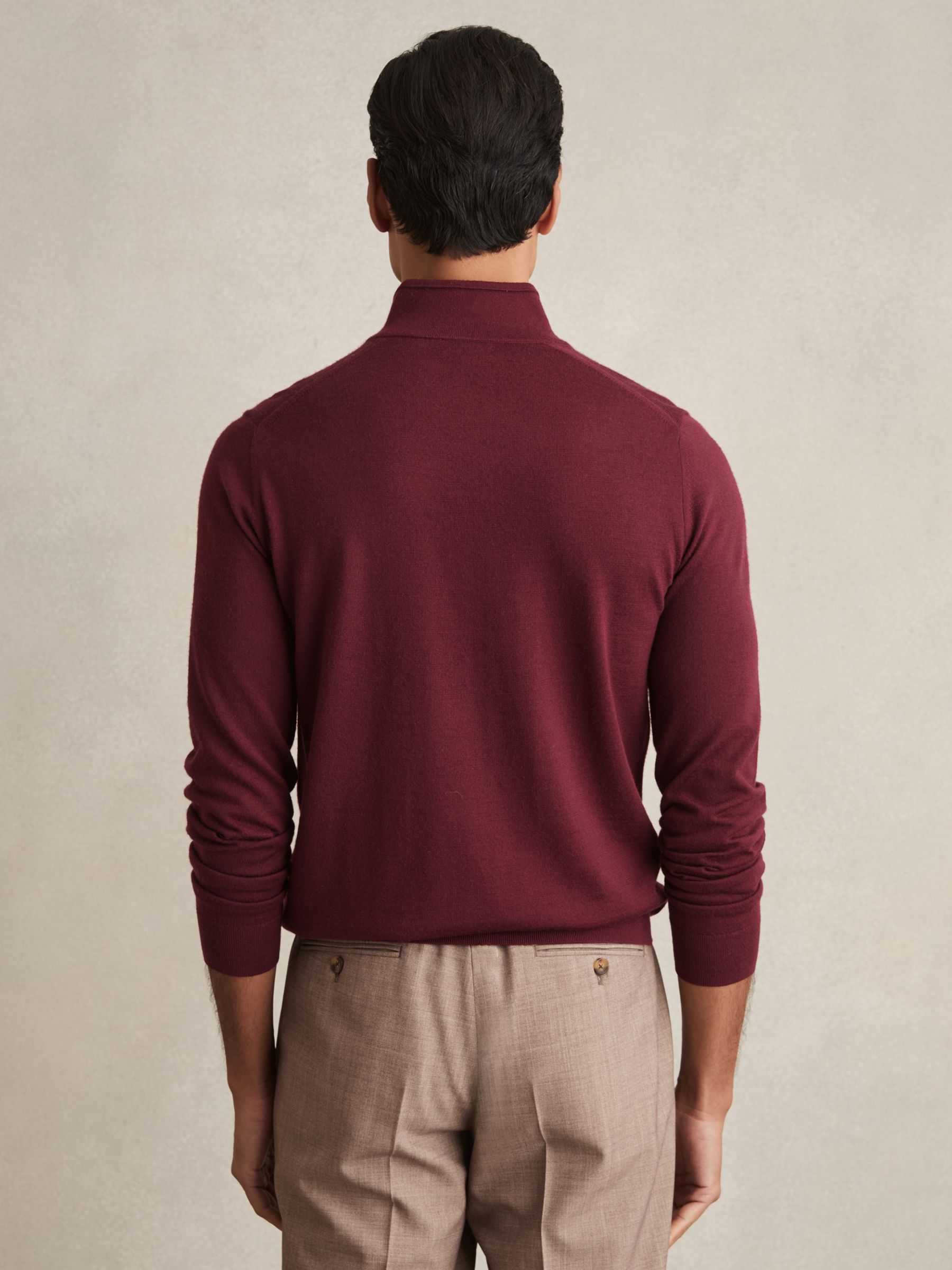 Merino Wool Half-Zip Funnel Neck Jumper in Claret Red - Image 4 of 6