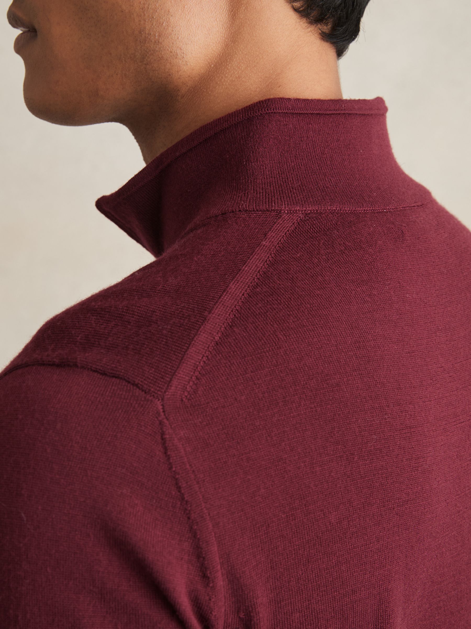 Merino Wool Half-Zip Funnel Neck Jumper in Claret Red - Image 5 of 6