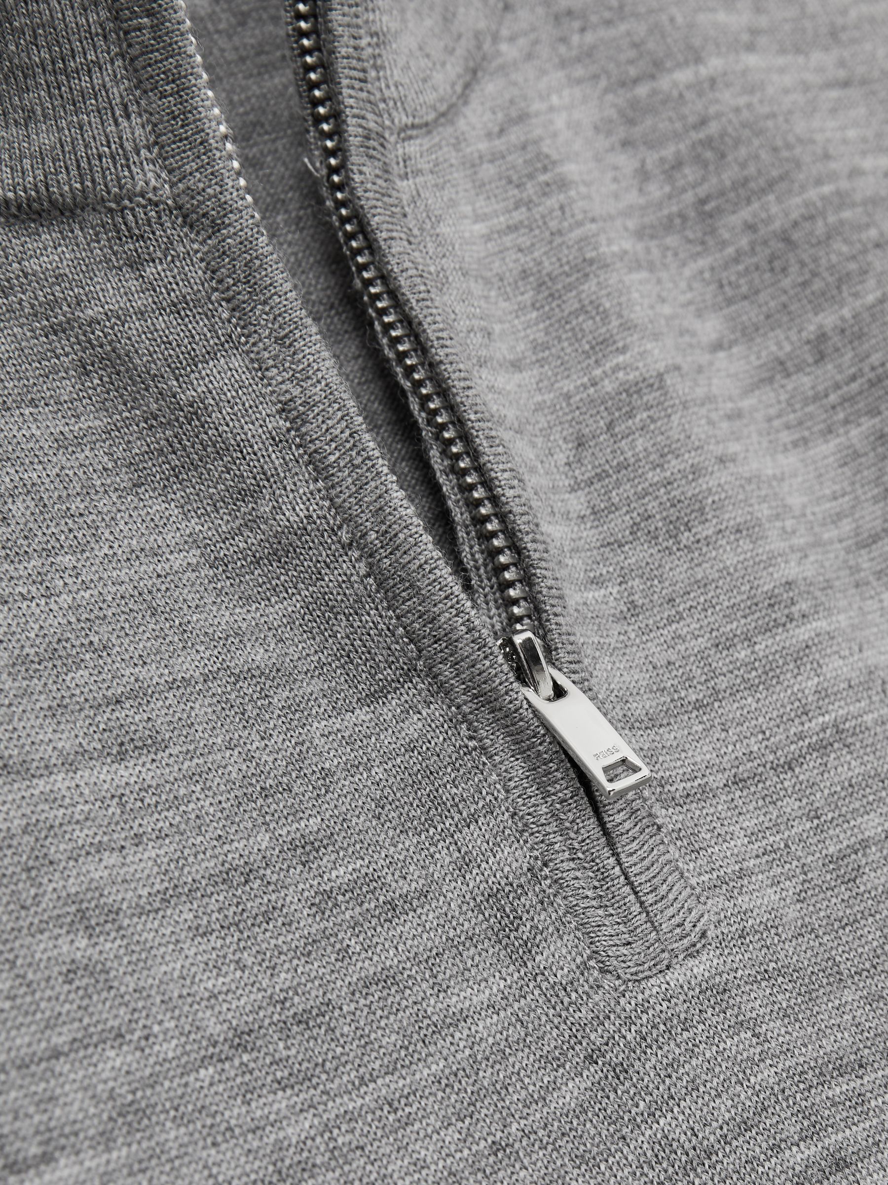 Merino Wool Half-Zip Funnel Neck Jumper in Warm Grey Melange - Image 6 of 6