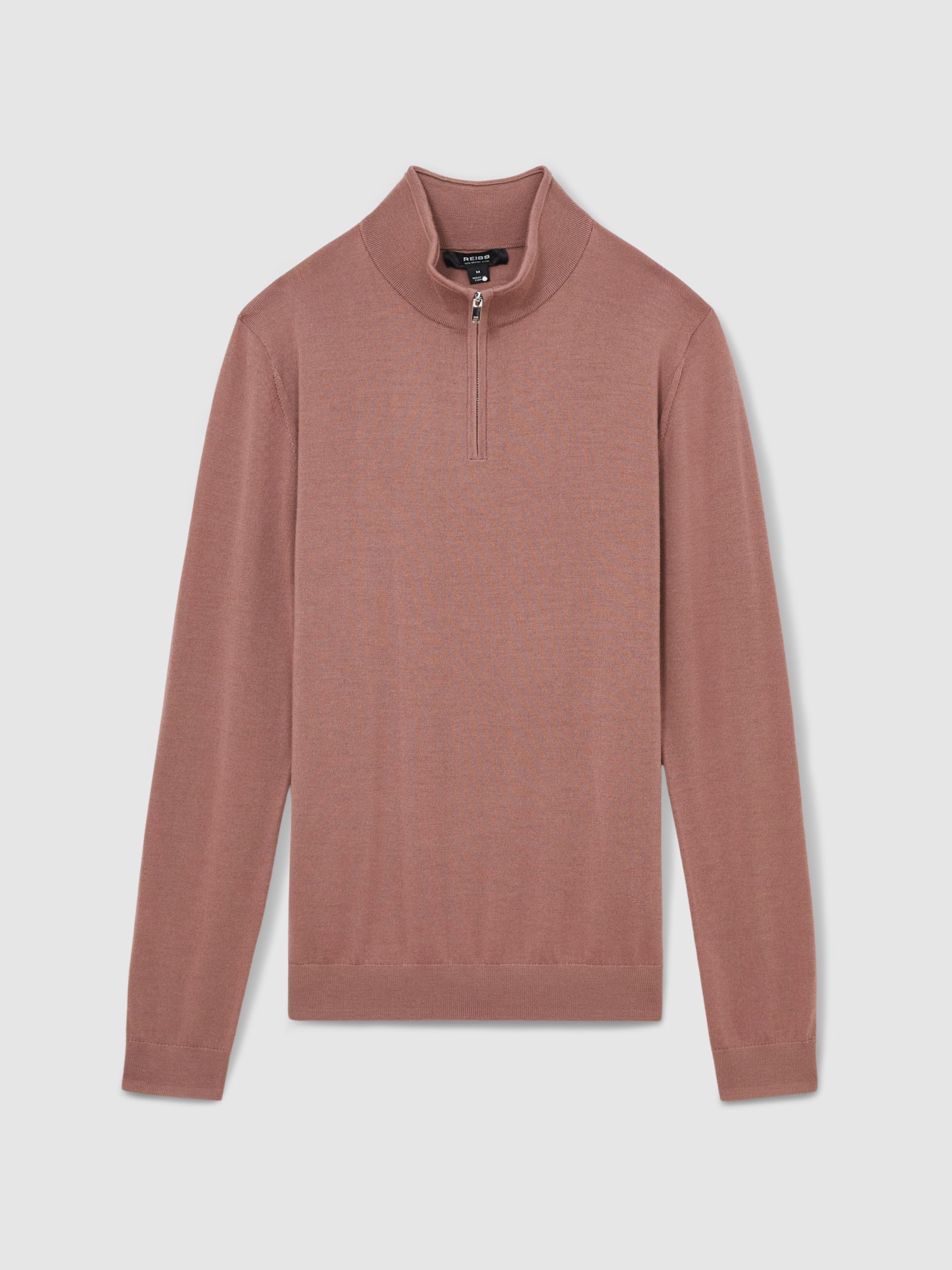 Merino Wool Half-Zip Funnel Neck Jumper in Dusty Blush Pink - Image 2 of 7