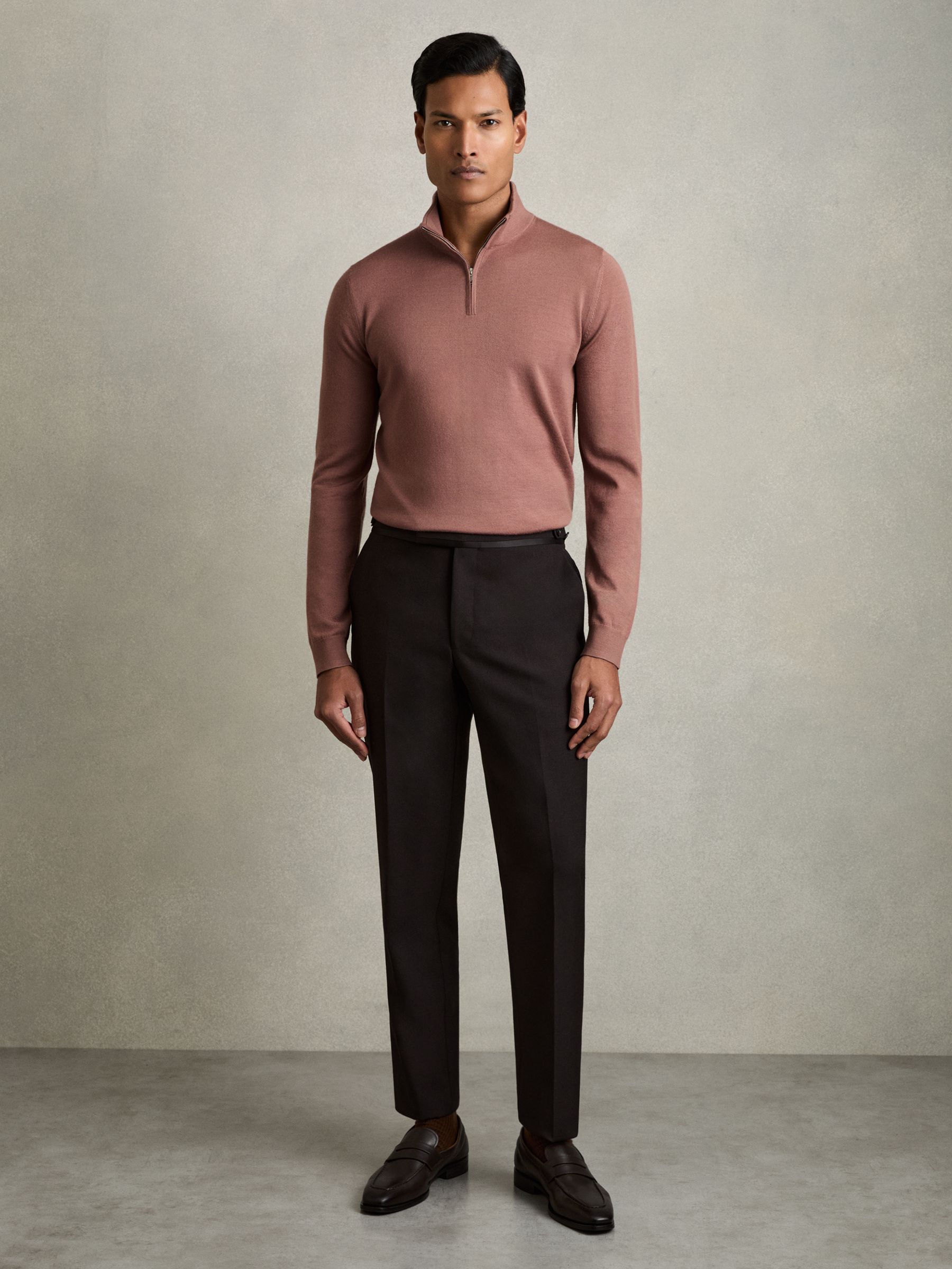 Merino Wool Half-Zip Funnel Neck Jumper in Dusty Blush Pink - Image 3 of 7