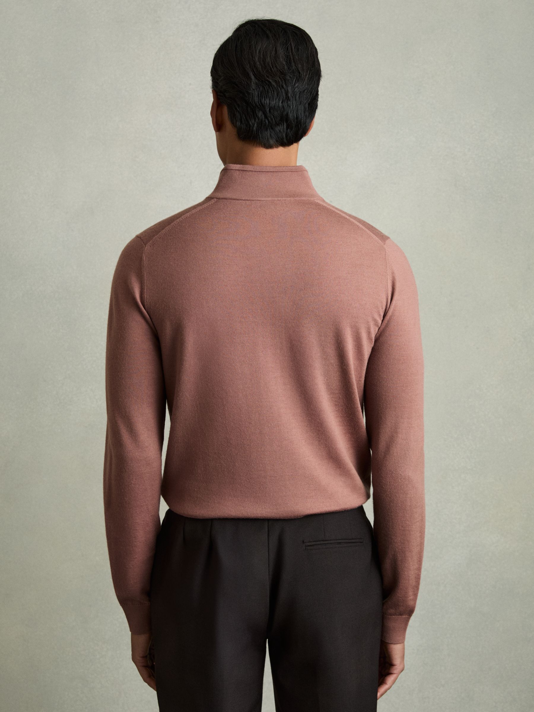 Merino Wool Half-Zip Funnel Neck Jumper in Dusty Blush Pink - Image 4 of 7