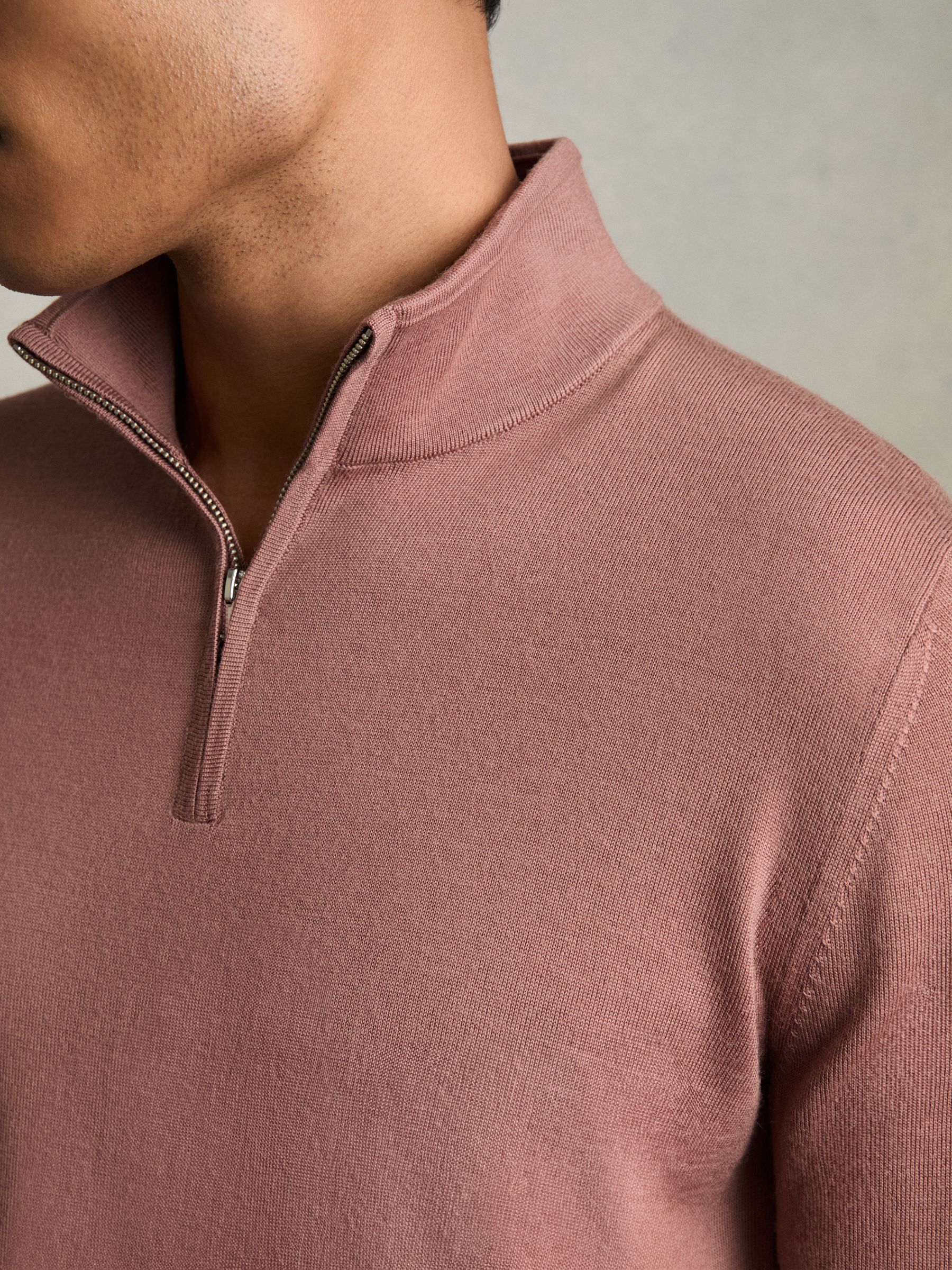Merino Wool Half-Zip Funnel Neck Jumper in Dusty Blush Pink - Image 5 of 7