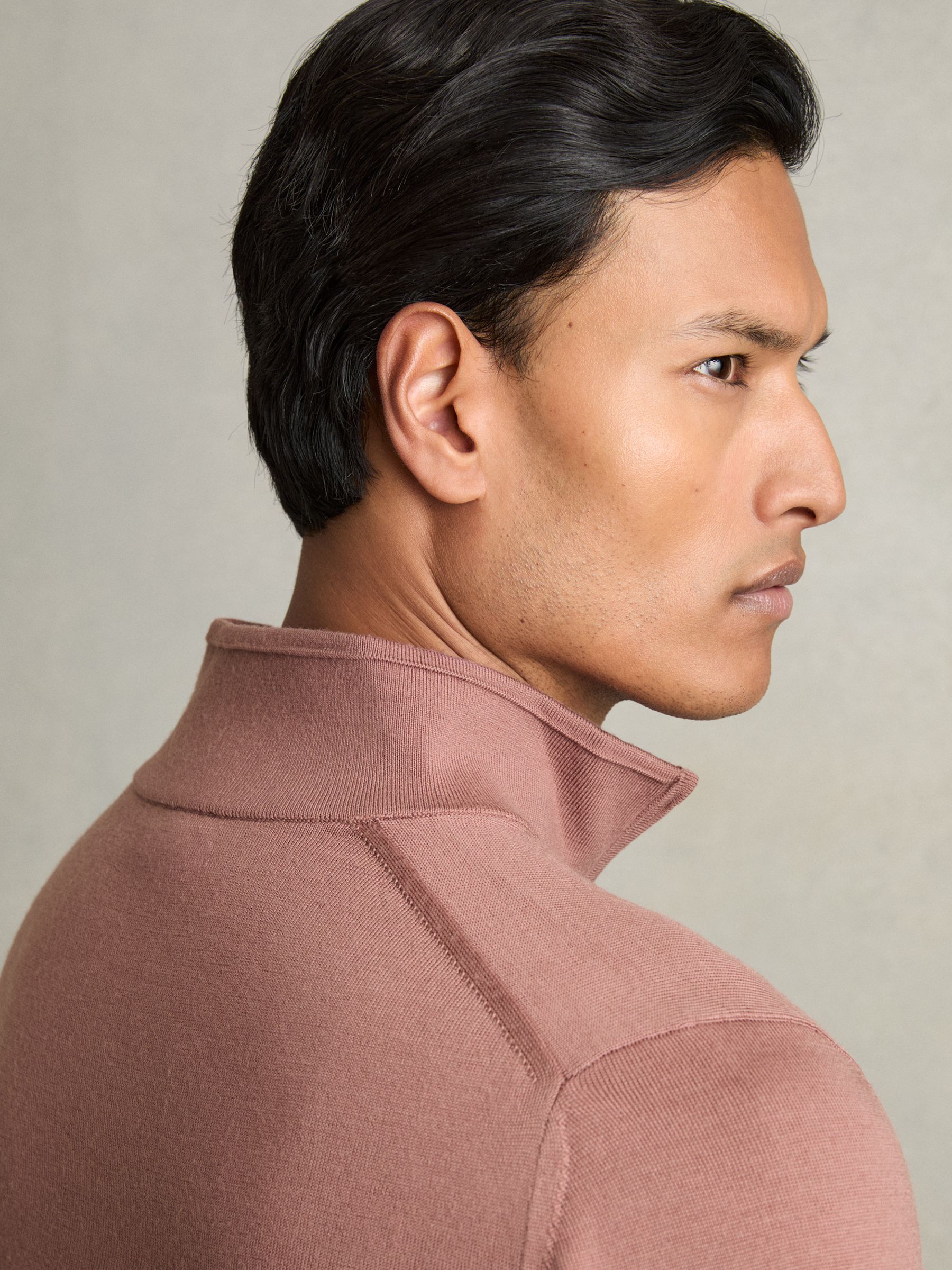 Merino Wool Half-Zip Funnel Neck Jumper in Dusty Blush Pink - Image 6 of 7