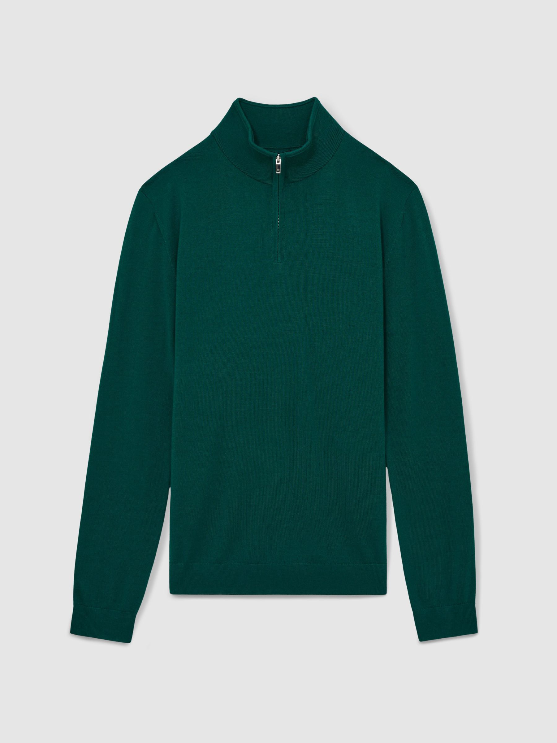 Merino Wool Half-Zip Funnel Neck Jumper in Opal Green - Image 2 of 6