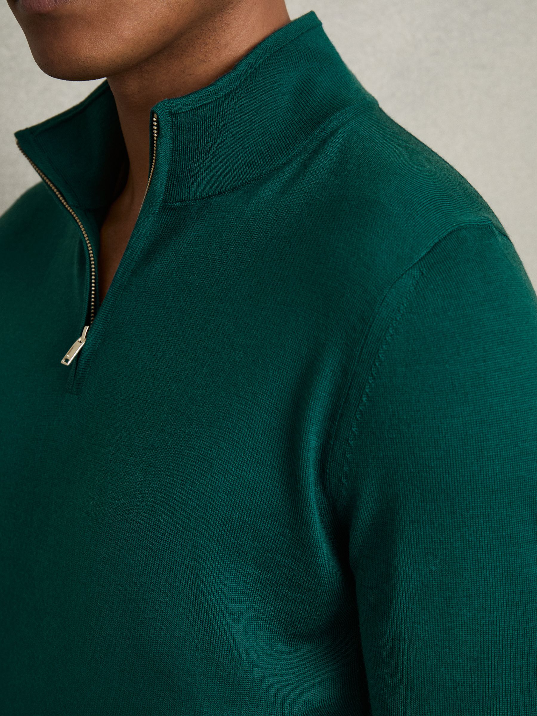 Merino Wool Half-Zip Funnel Neck Jumper in Opal Green - Image 4 of 6