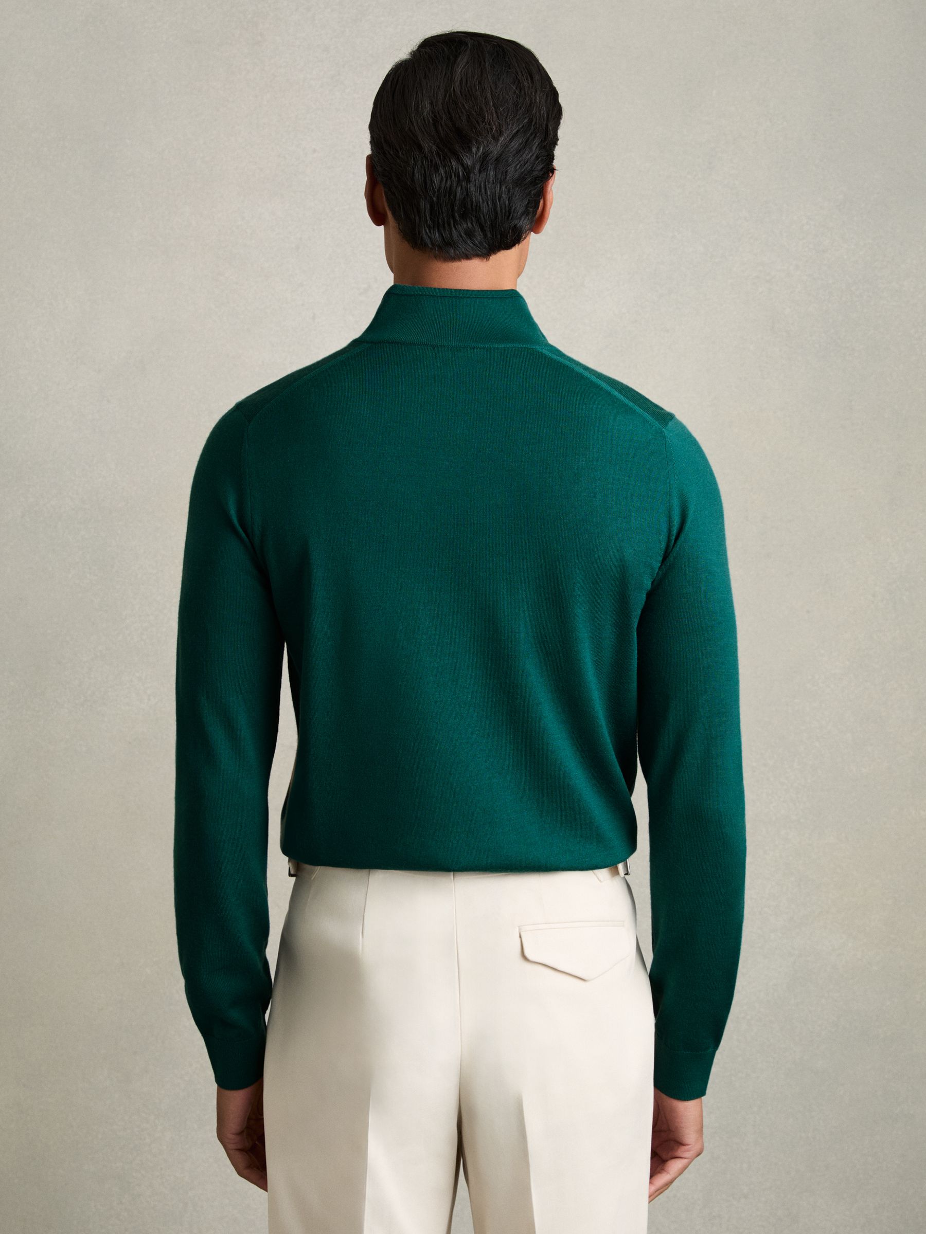 Merino Wool Half-Zip Funnel Neck Jumper in Opal Green - Image 5 of 6