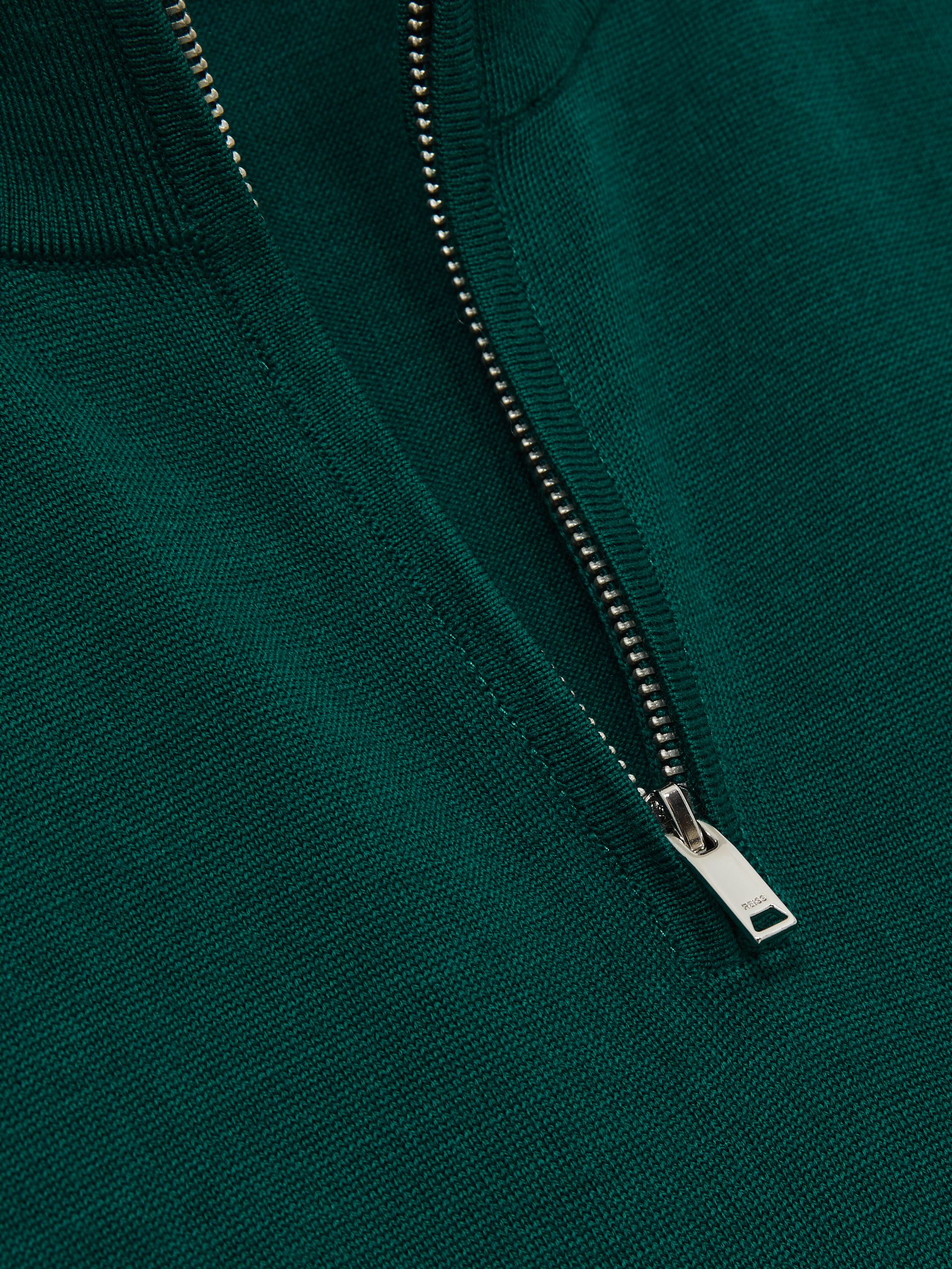 Merino Wool Half-Zip Funnel Neck Jumper in Opal Green - Image 6 of 6