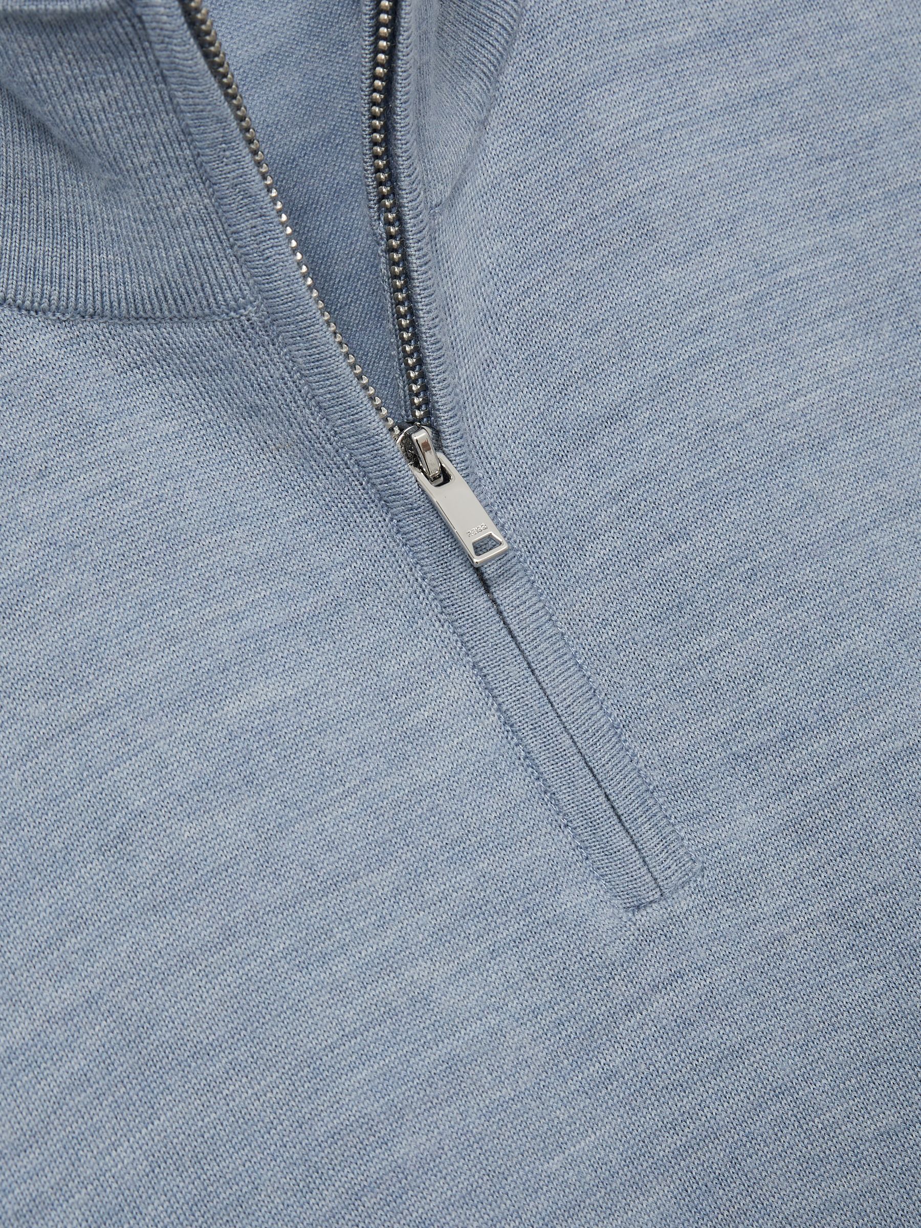 Merino Wool Half-Zip Funnel Neck Jumper in Soft Blue Melange - Image 8 of 8
