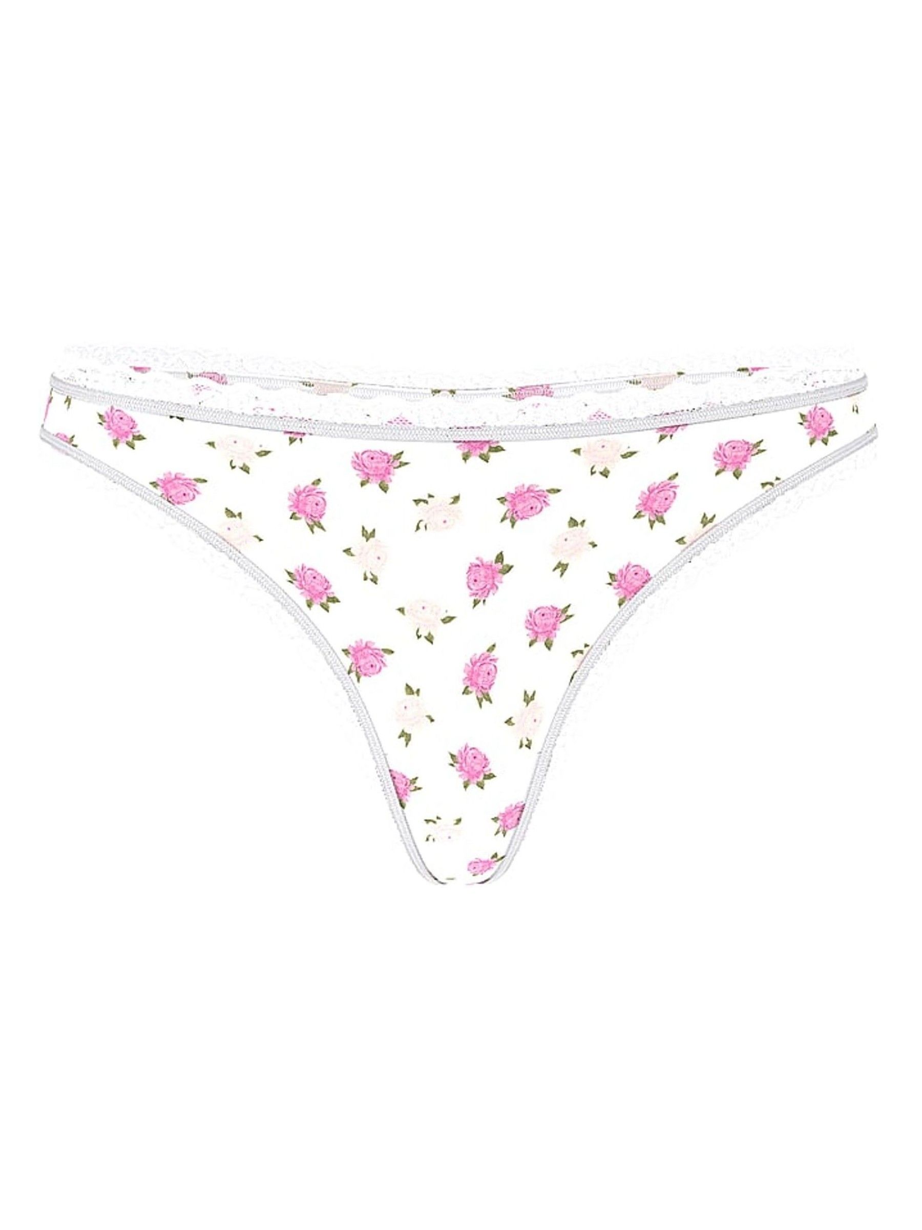 White Soft Peonies Thong Cotton Lace Waist Knickers - Image 3 of 3
