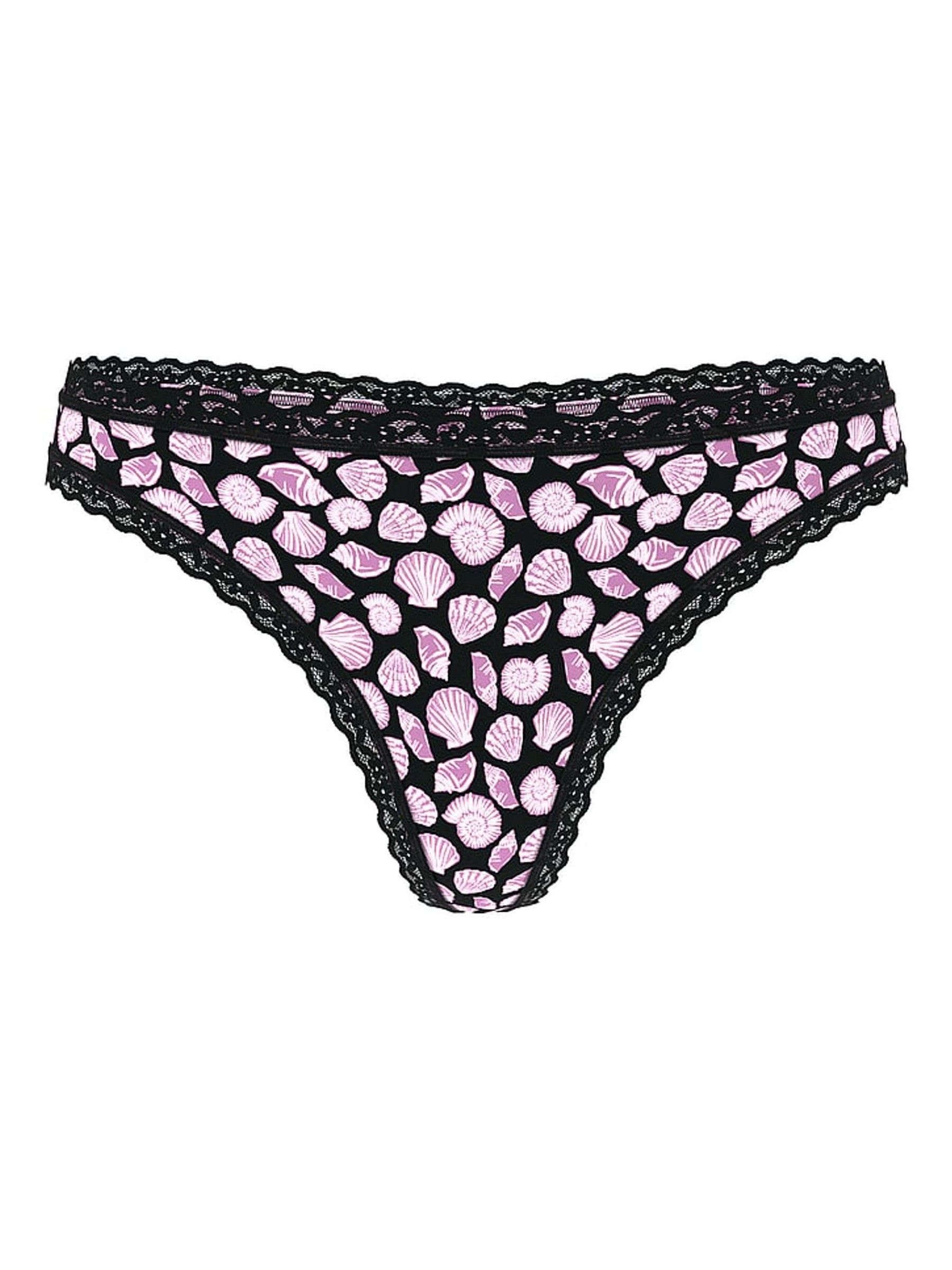 Black Seashell Thong Cotton Lace Waist Knickers - Image 3 of 3