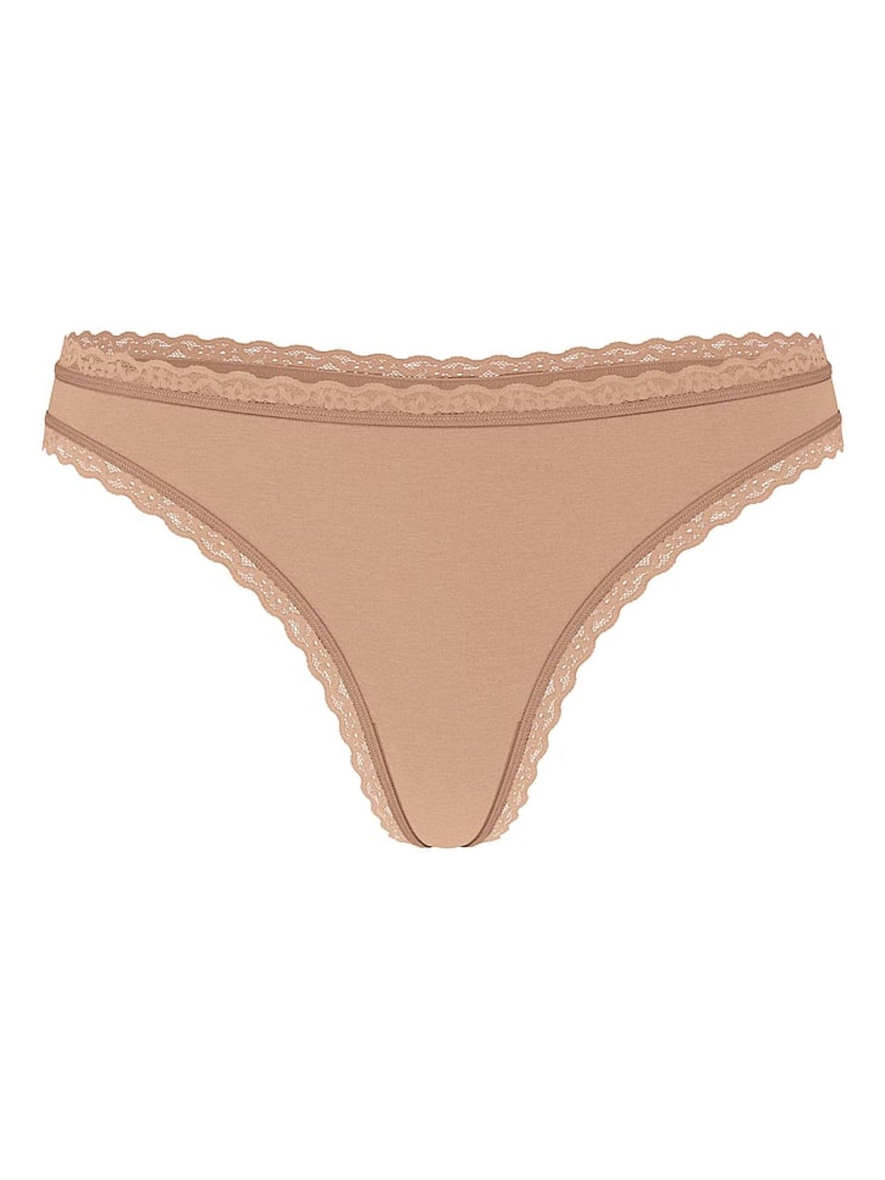 Praline Nude Thong Cotton Lace Waist Knickers - Image 3 of 3