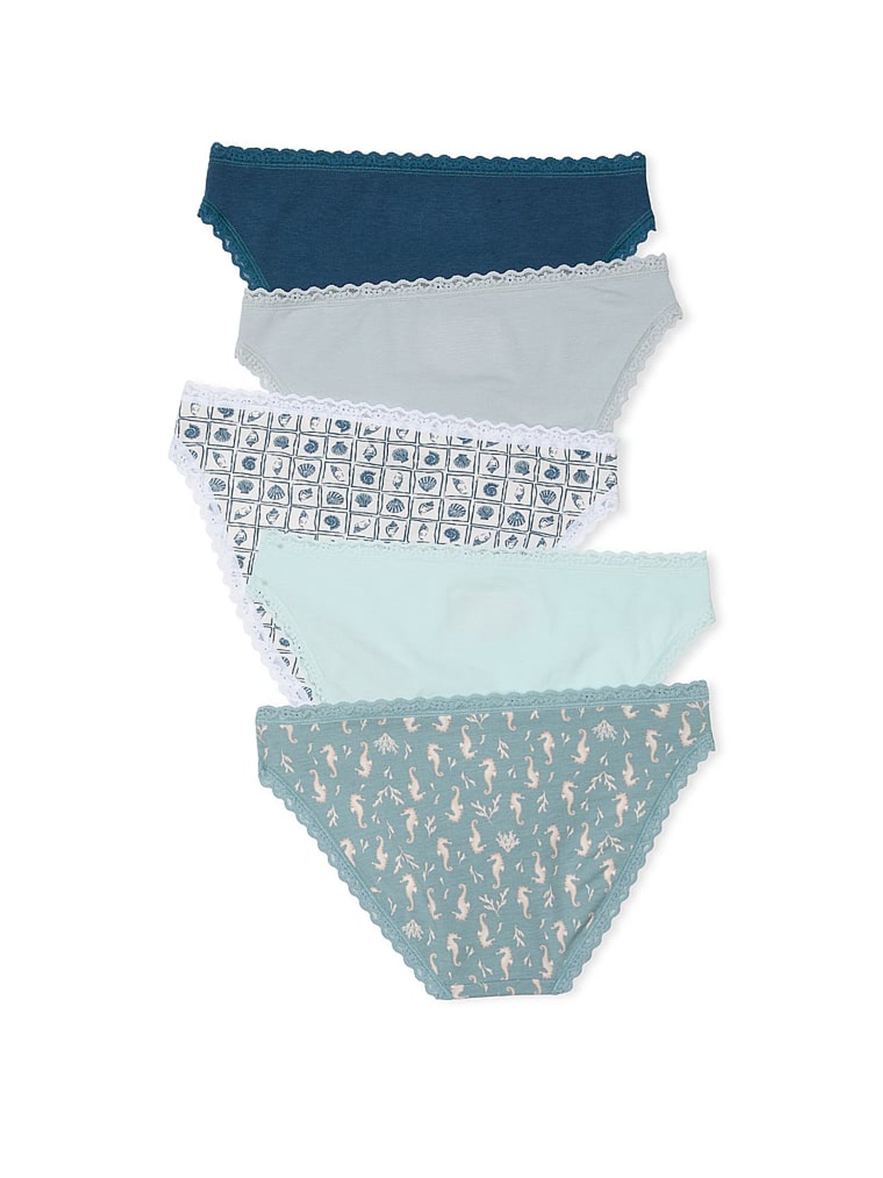 Blue/White Bikini 5 Pack Cotton Lace Trim Knickers - Image 2 of 2