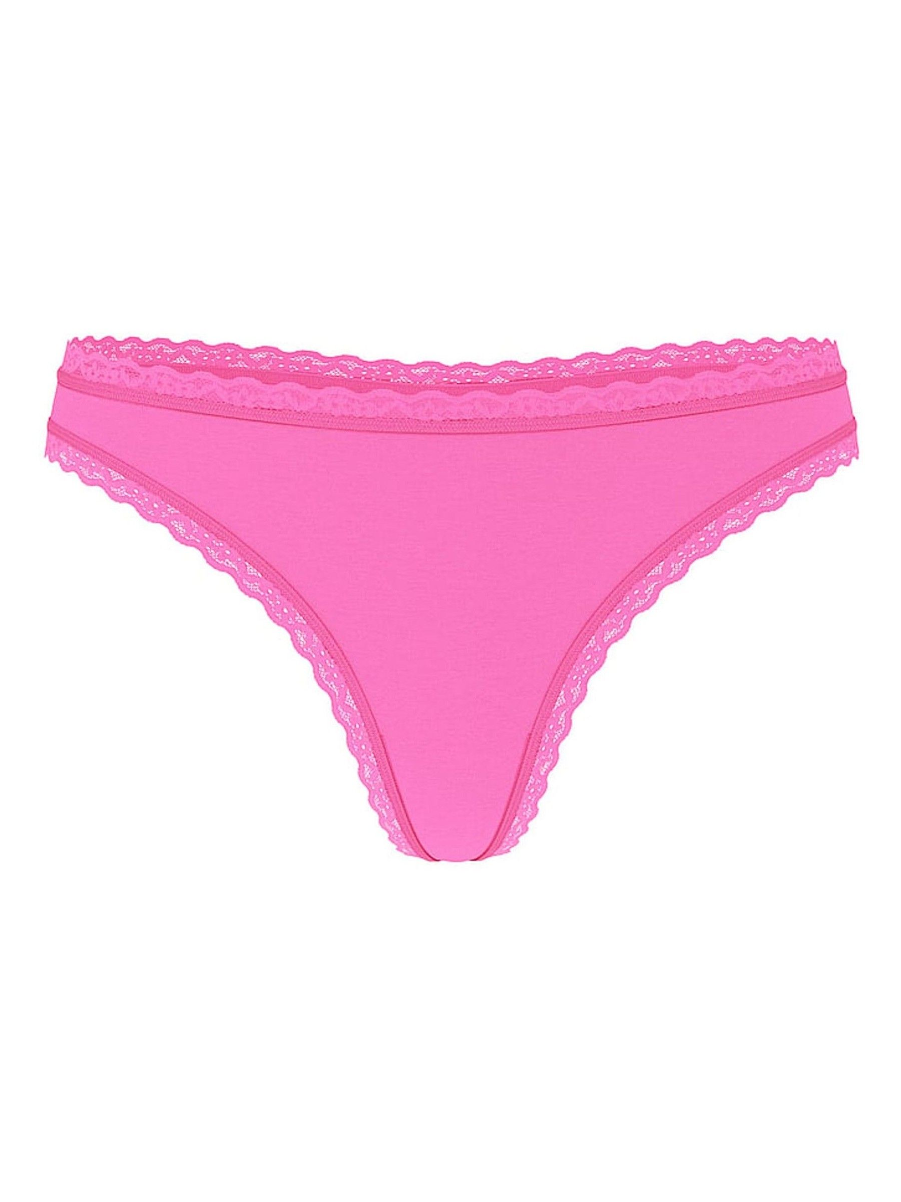 Ultra Pink Thong Cotton Lace Waist Knickers - Image 3 of 3