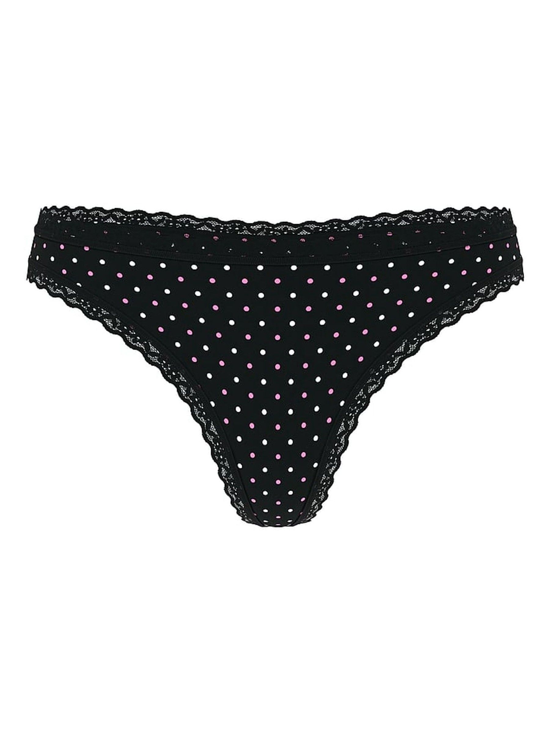 Black Multicolour Dot Thong Cotton Lace Waist Knickers - Image 3 of 3