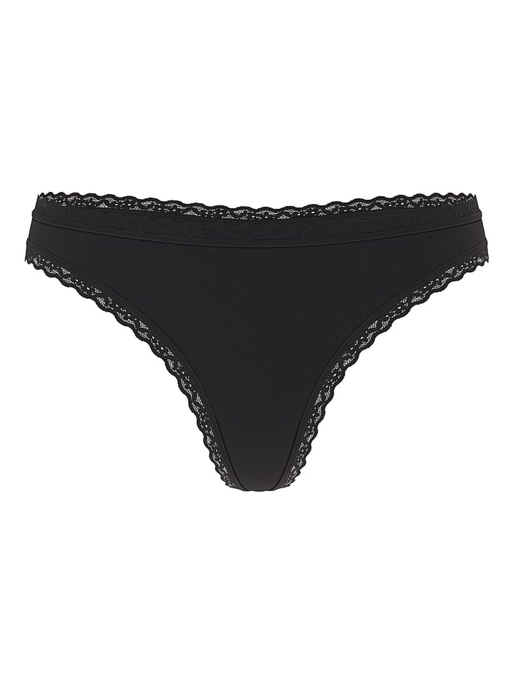 Black Thong Cotton Lace Waist Knickers - Image 3 of 3