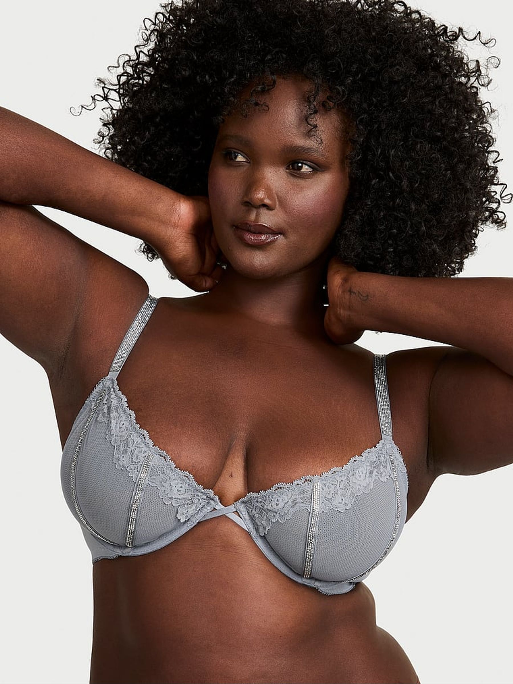 Asteroid Grey Unlined Demi Sheer Shine Lace Bra - Image 1 of 2