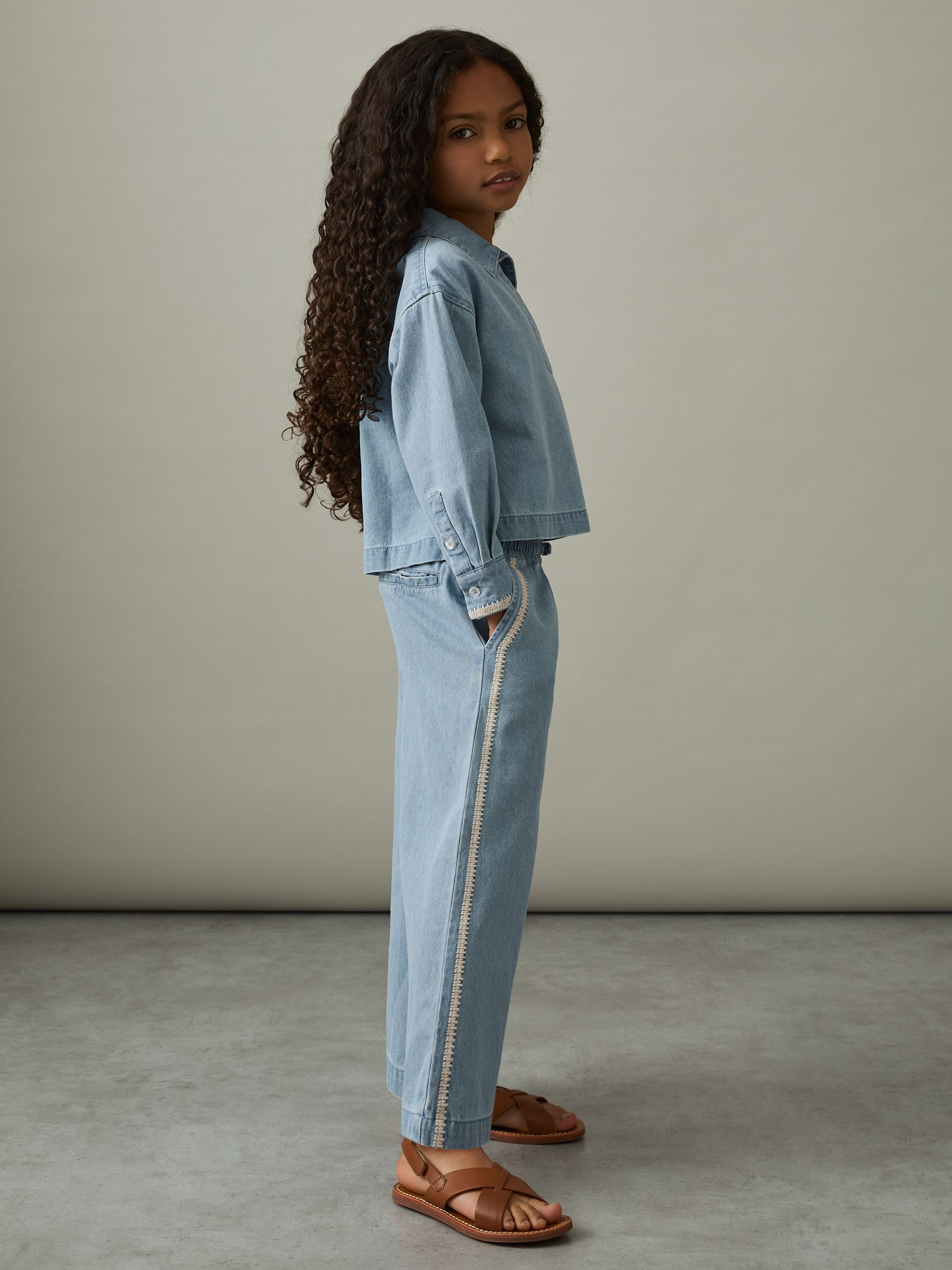 9-13 yrs Cotton Chambray Relaxed Trousers in Light Blue - Image 3 of 4