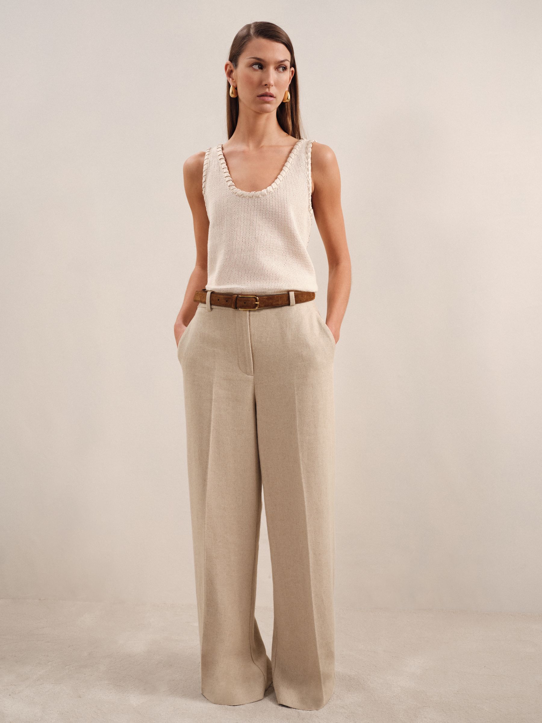 Petite Linen-Blend Wide-Leg Trousers in Neutral - Image 1 of 8