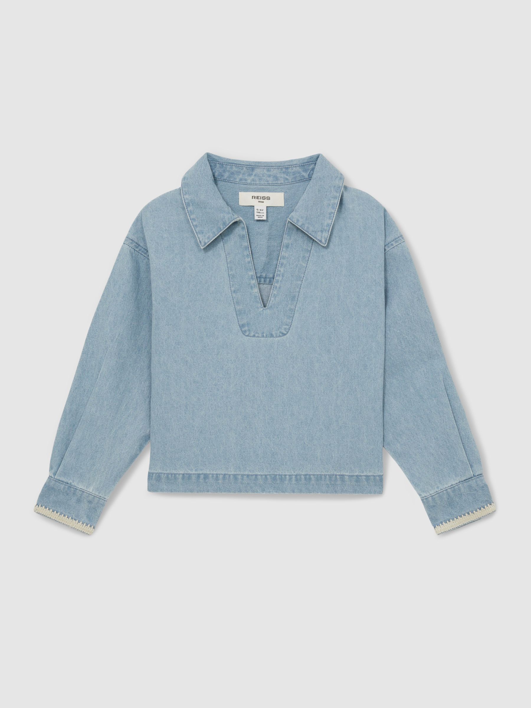 4-9 yrs Chambray Collared Top in Light Blue - Image 2 of 4