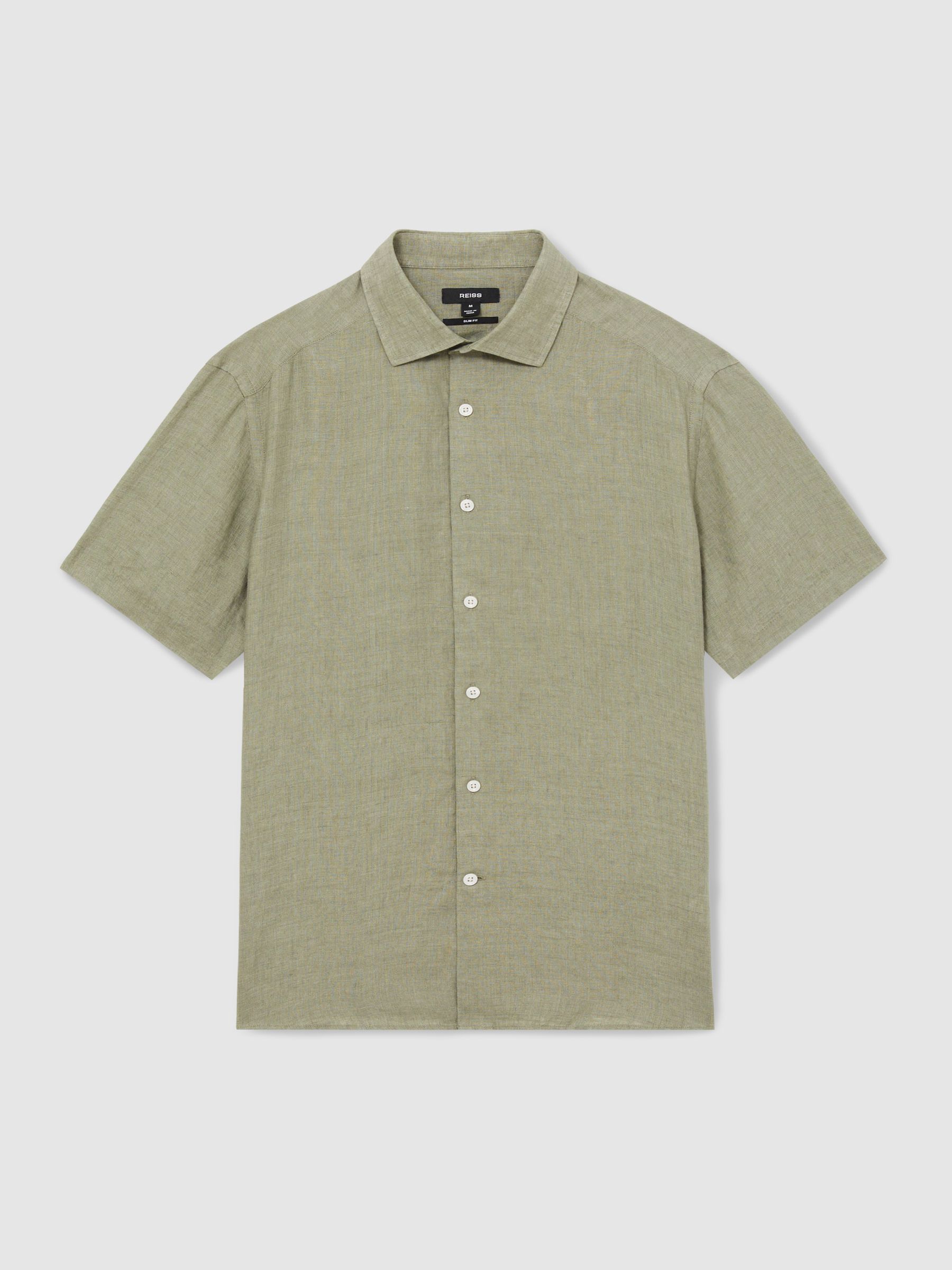Linen Short-Sleeve Shirt in Thyme Green - Image 2 of 7
