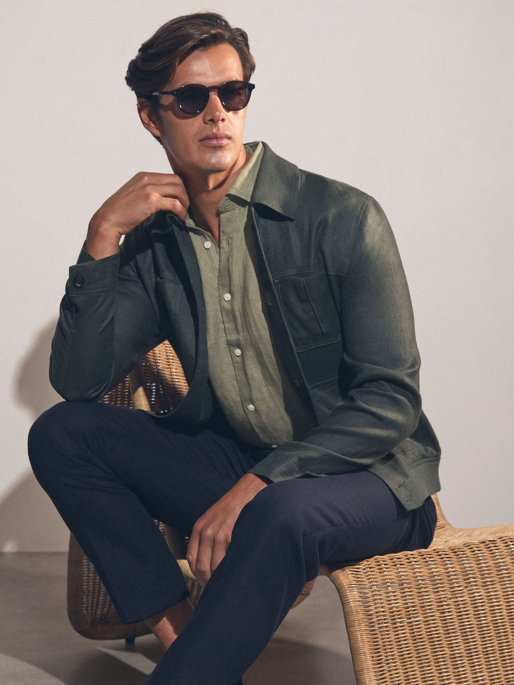 Linen Short-Sleeve Shirt in Thyme Green - Image 3 of 7