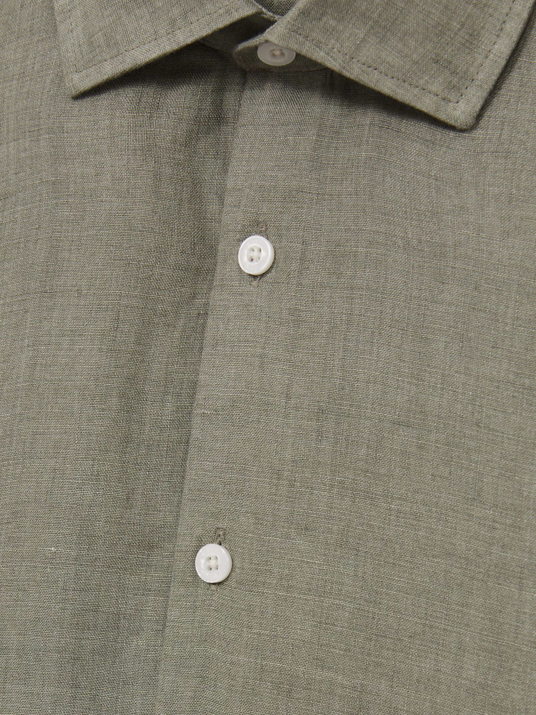 Slim Fit Linen Button-Through Shirt in Thyme Green - image 4