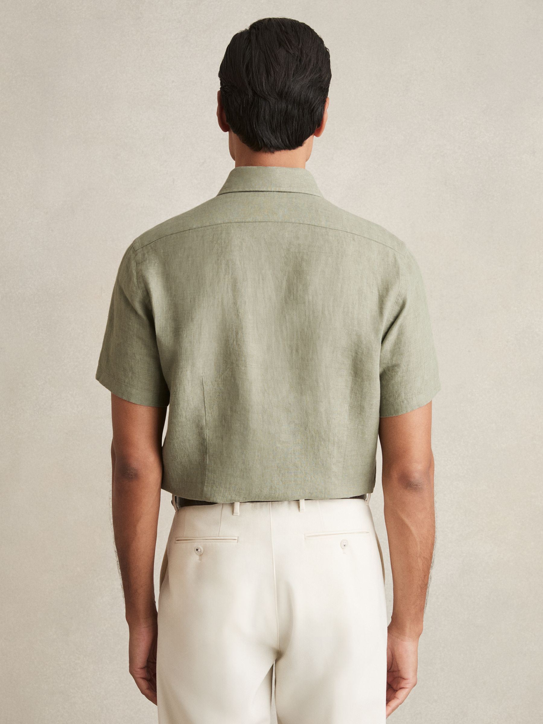 Linen Short-Sleeve Shirt in Thyme Green - Image 6 of 7